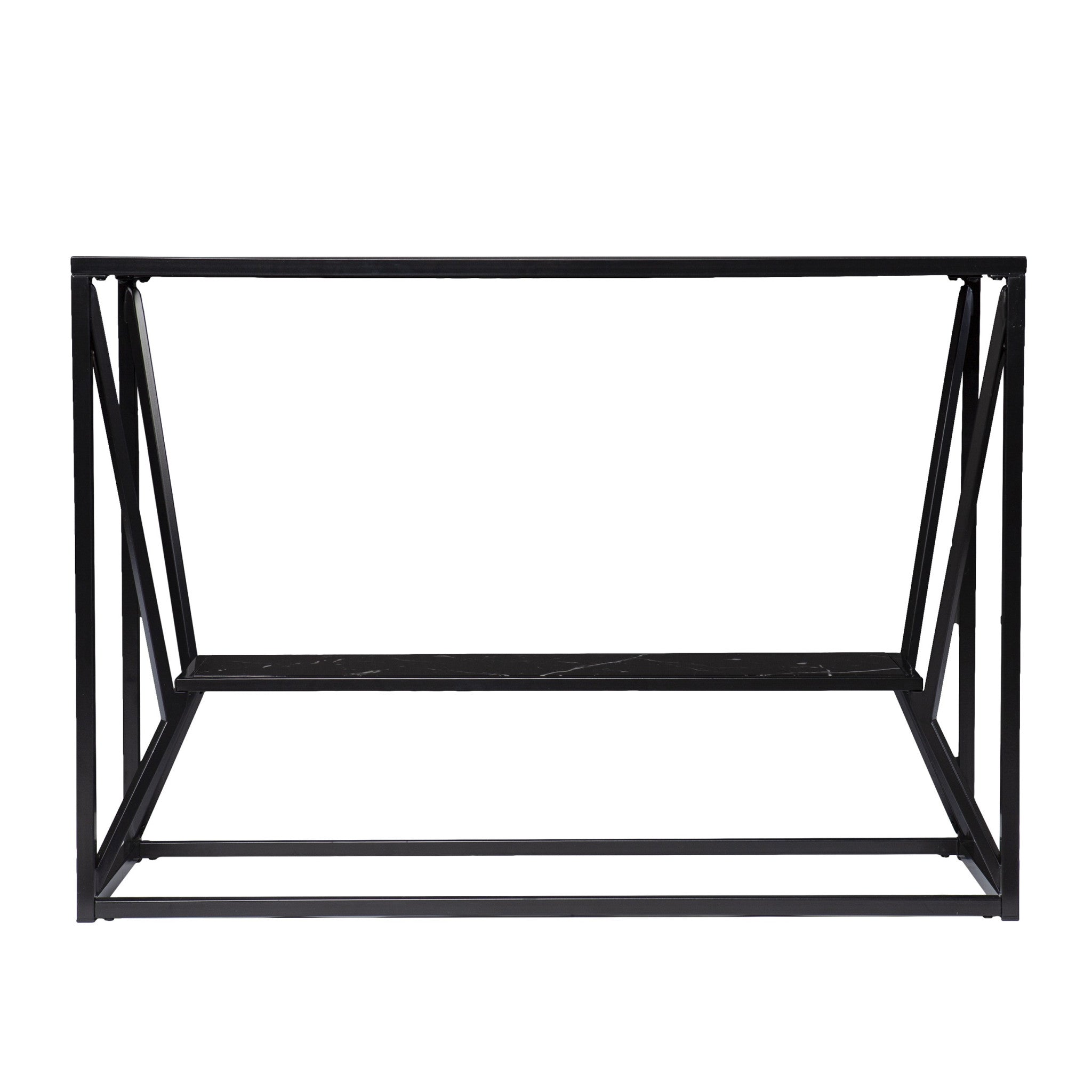 42" Black Glass Frame Console Table With Shelves-Console Tables-DECOROLALA