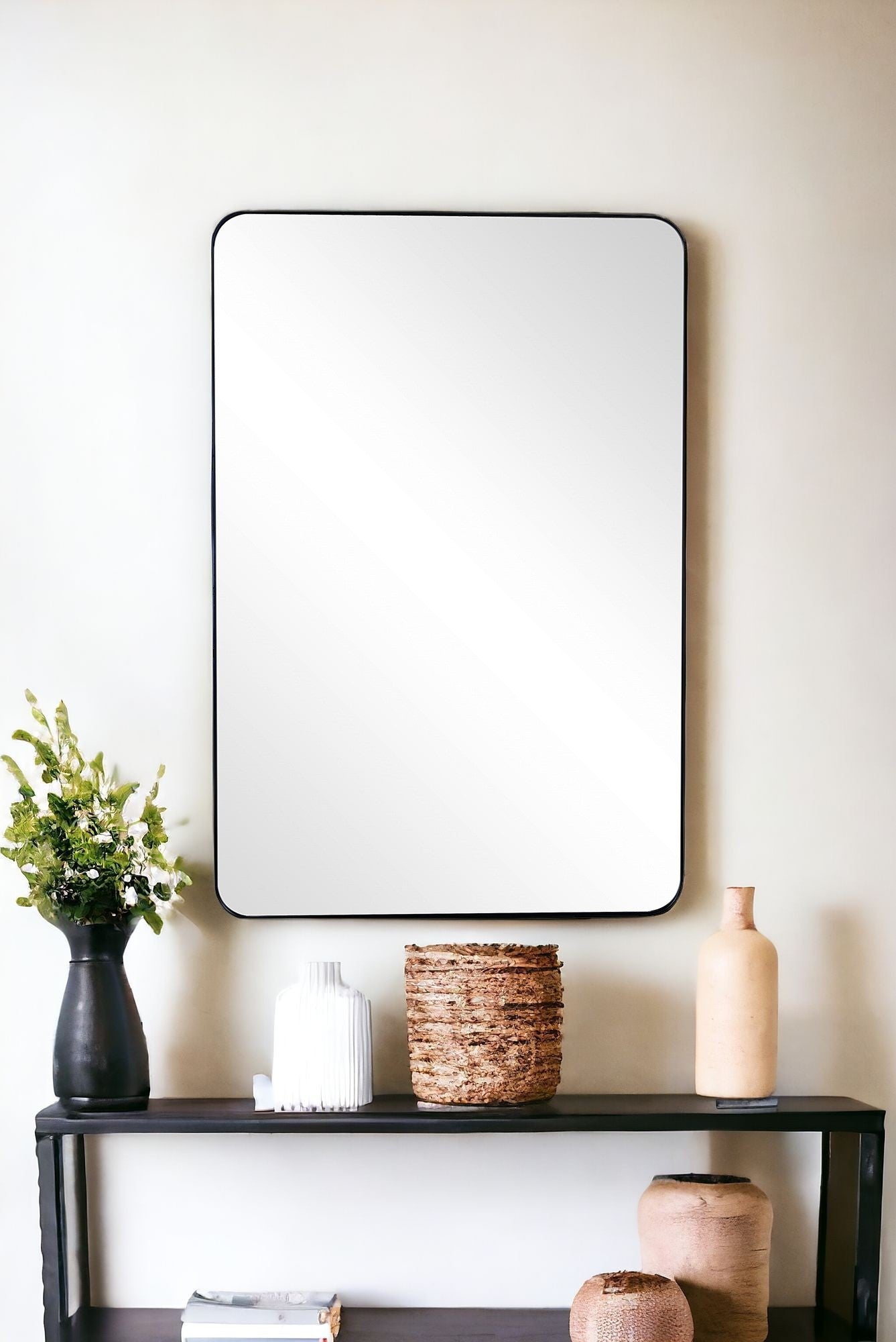 42" Black Metal Framed Accent Mirror-Mirrors-DECOROLALA