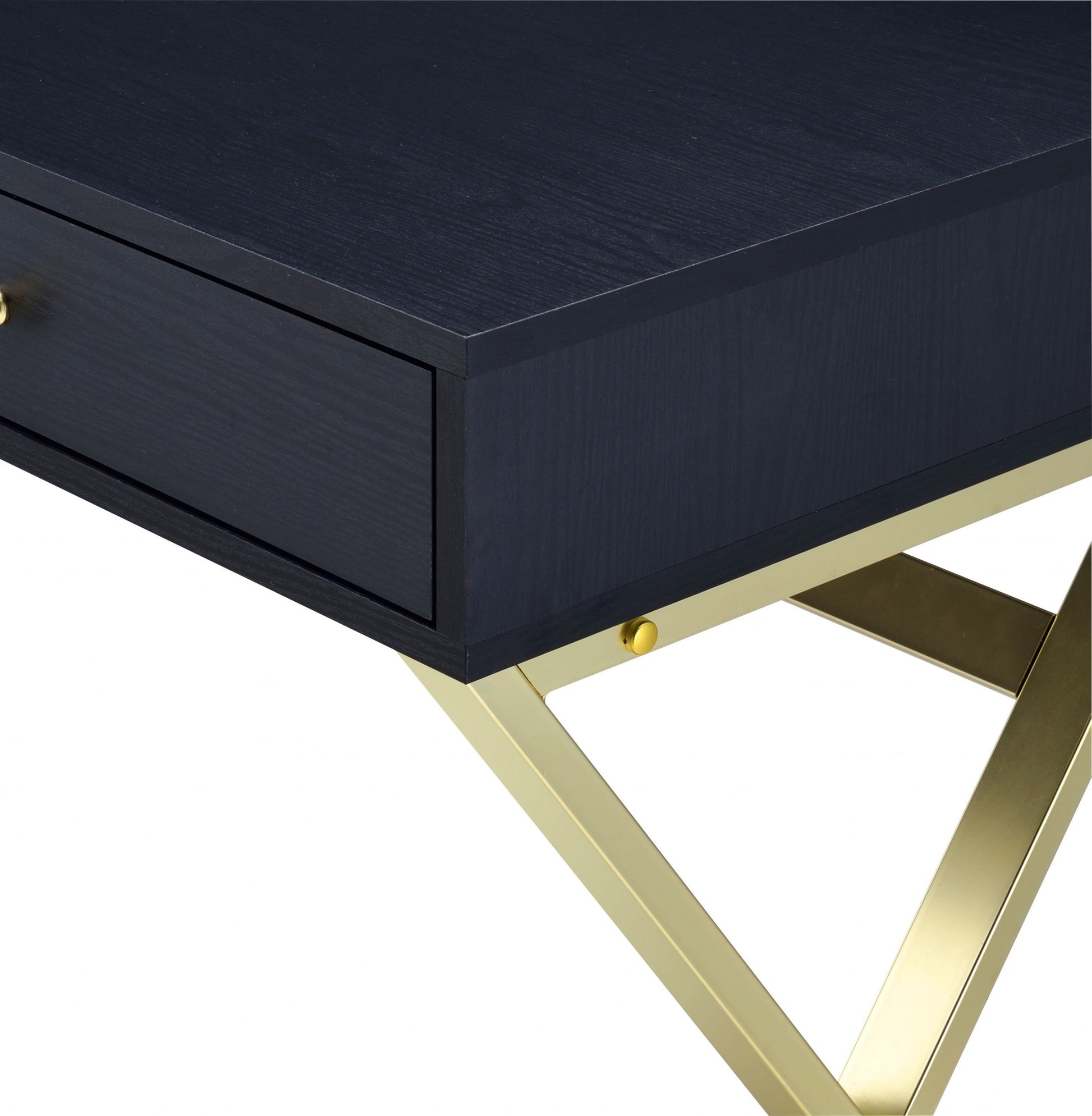 42" Black and Brass Writing Desk With Two Drawers-Desks-DECOROLALA