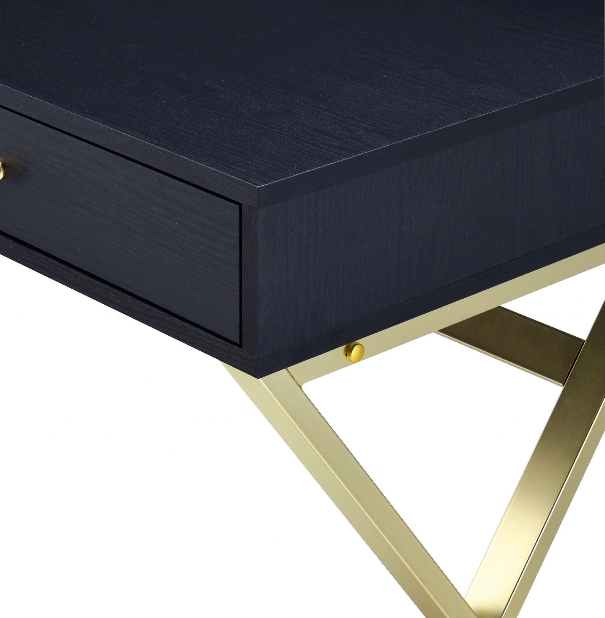 42" Black and Brass Writing Desk With Two Drawers-Desks-DECOROLALA
