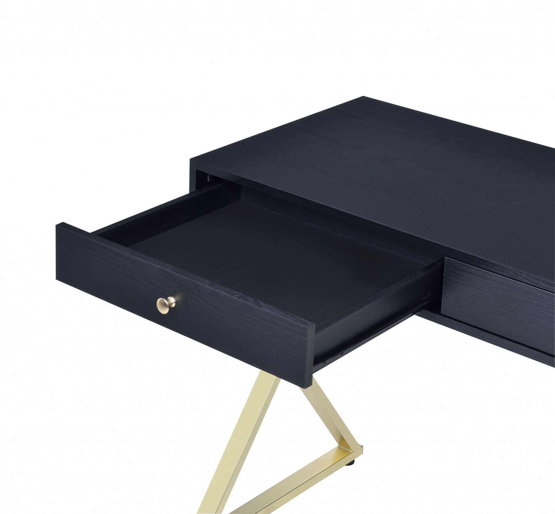 42" Black and Brass Writing Desk With Two Drawers-Desks-DECOROLALA