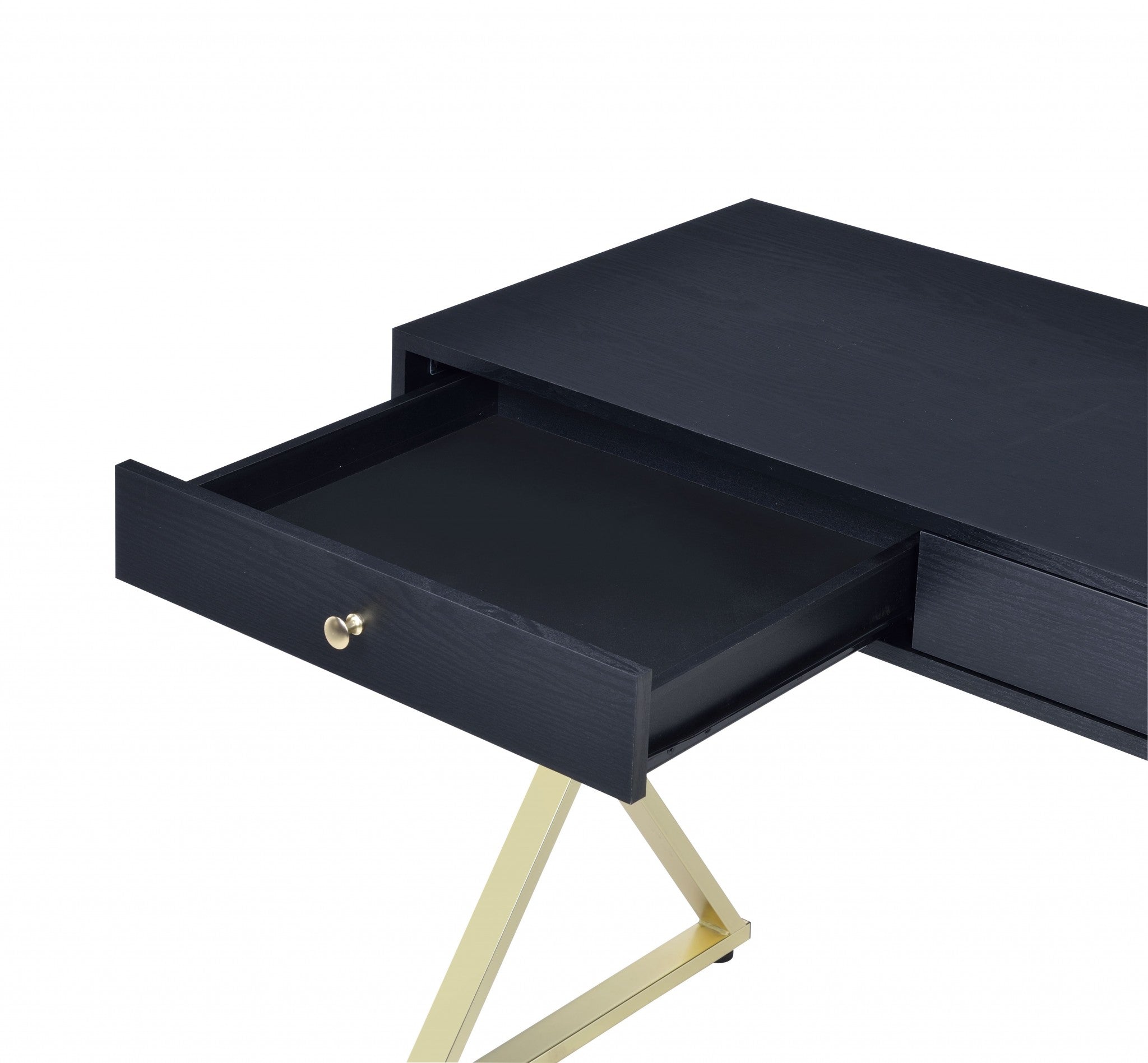 42" Black and Brass Writing Desk With Two Drawers-Desks-DECOROLALA