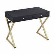 42" Black and Brass Writing Desk With Two Drawers-Desks-DECOROLALA