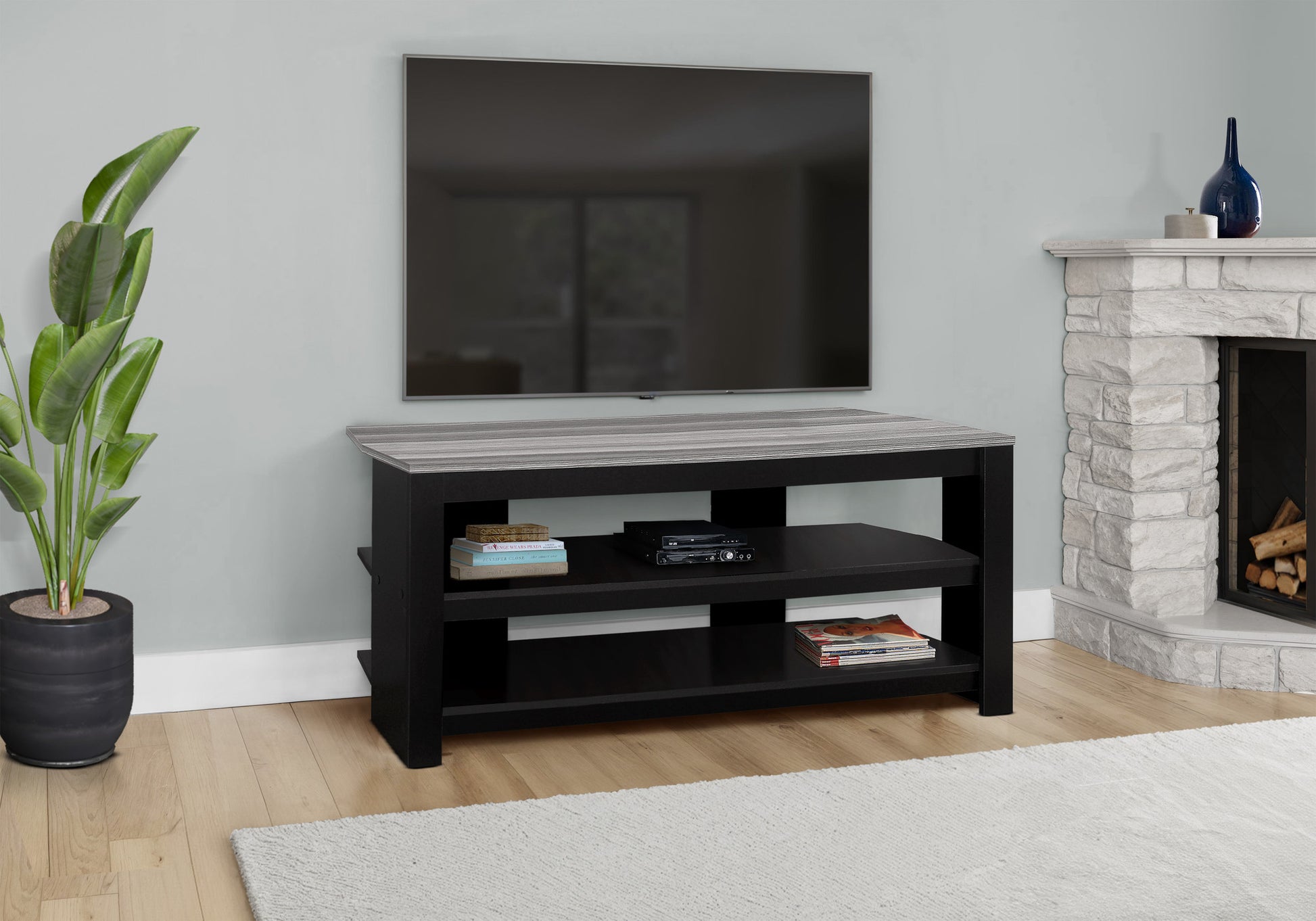 42" Black and Gray Open Shelving TV Stand-TV Stands-DECOROLALA