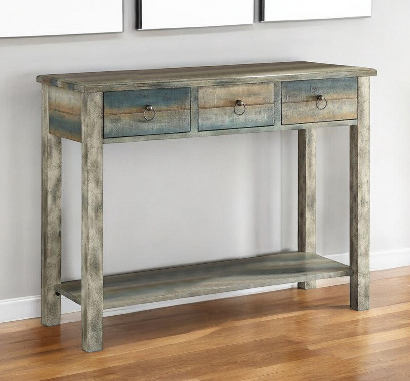42" Blue and White Solid Wood Console Table-Console Tables-DECOROLALA
