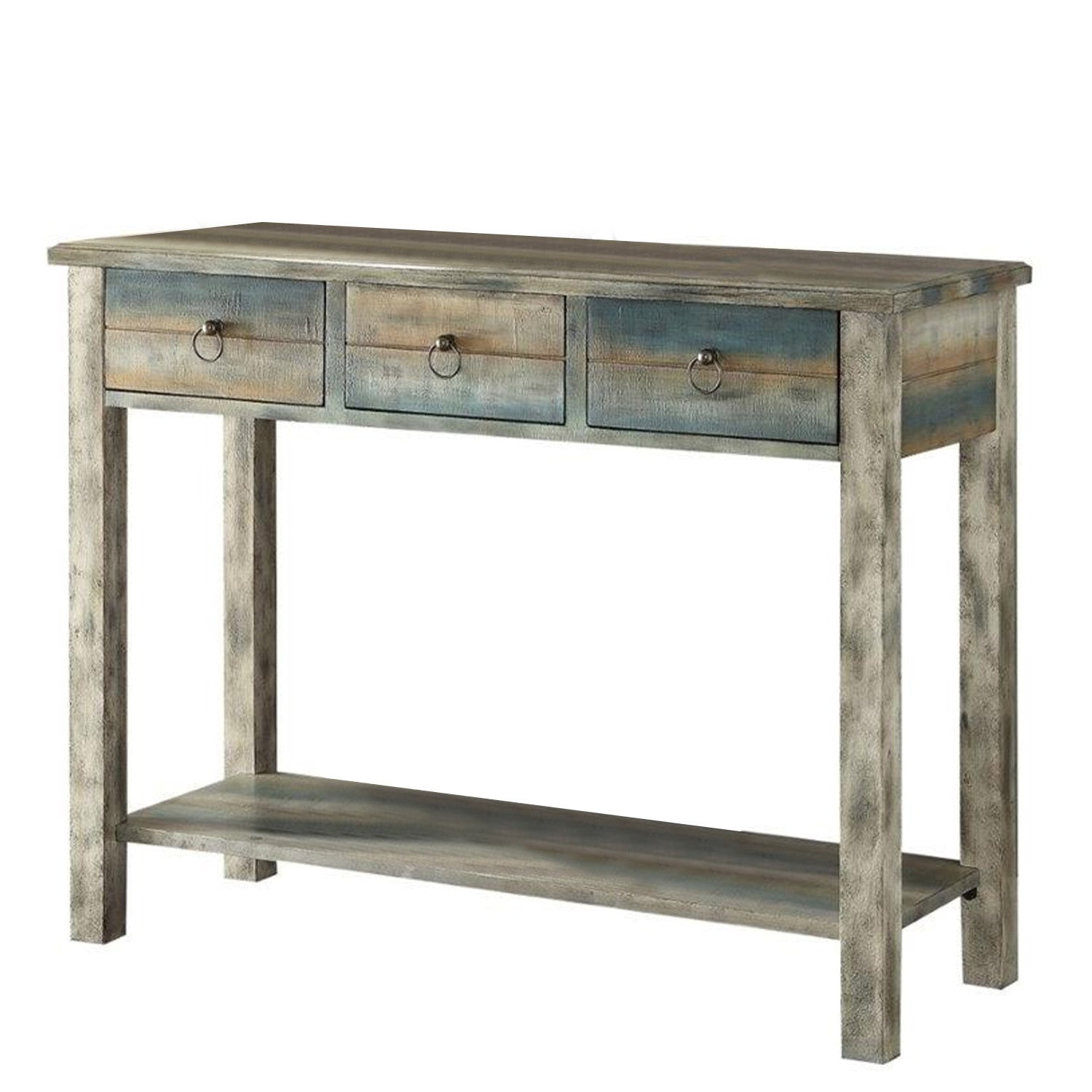 42" Blue and White Solid Wood Console Table-Console Tables-DECOROLALA