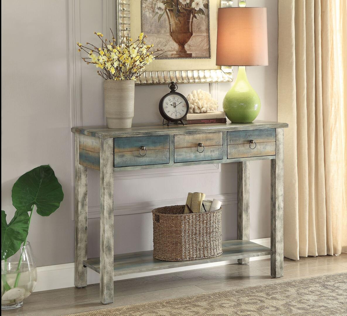 42" Blue and White Solid Wood Console Table-Console Tables-DECOROLALA