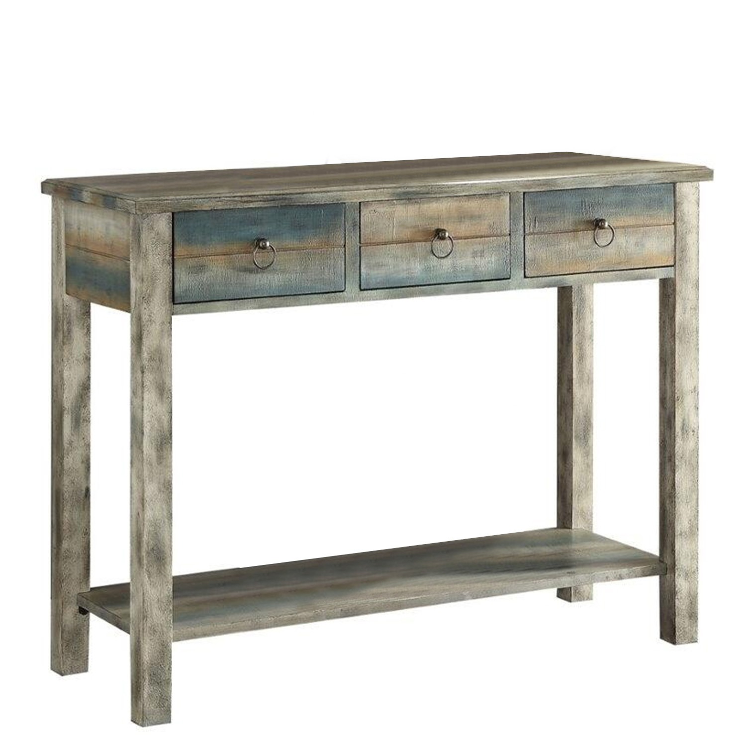 42" Blue and White Solid Wood Console Table-Console Tables-DECOROLALA