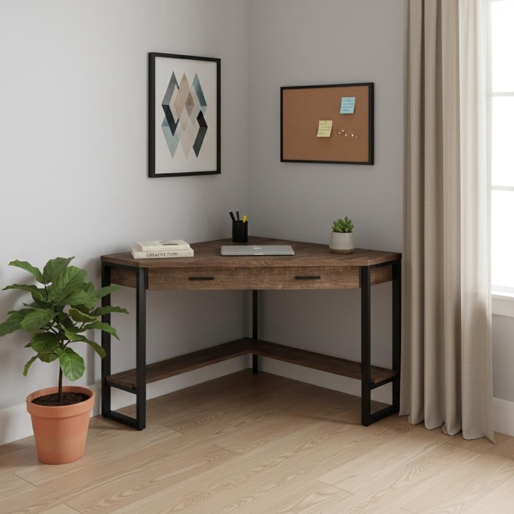 42" Brown and Black Corner Computer Desk-Desks-DECOROLALA