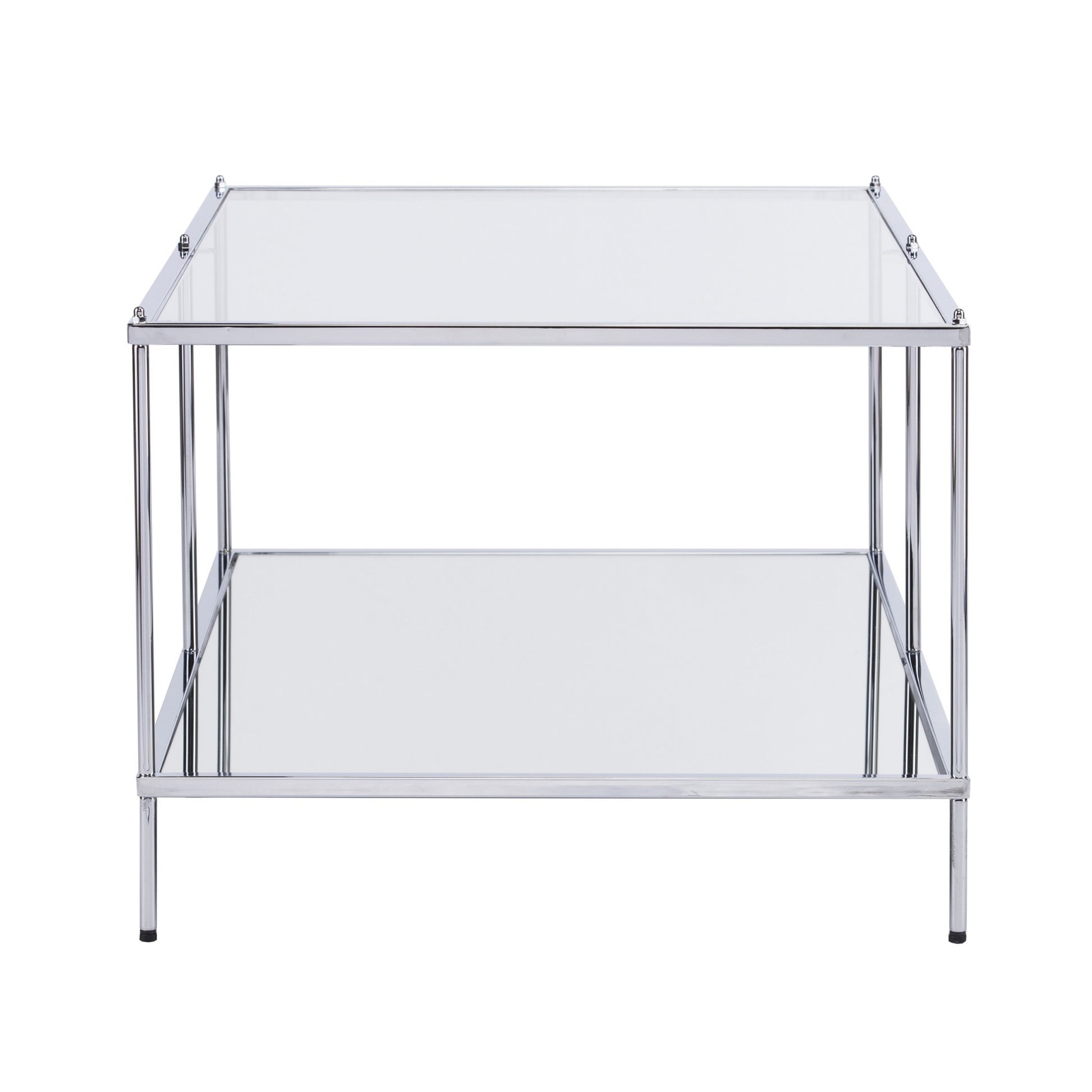 42" Chrome Glass And Metal Rectangular Mirrored Coffee Table-Coffee Tables-DECOROLALA