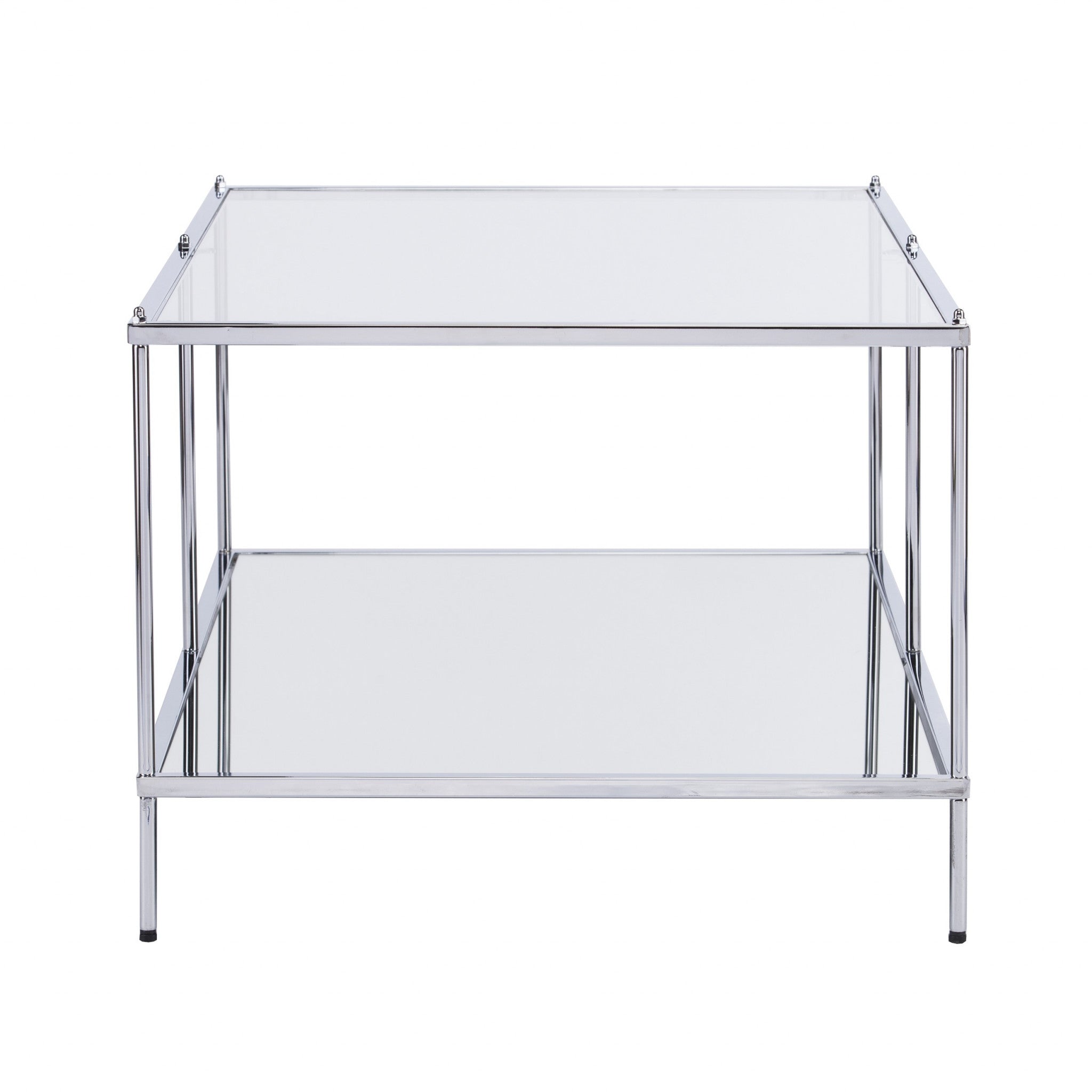 42" Chrome Glass And Metal Rectangular Mirrored Coffee Table-Coffee Tables-DECOROLALA