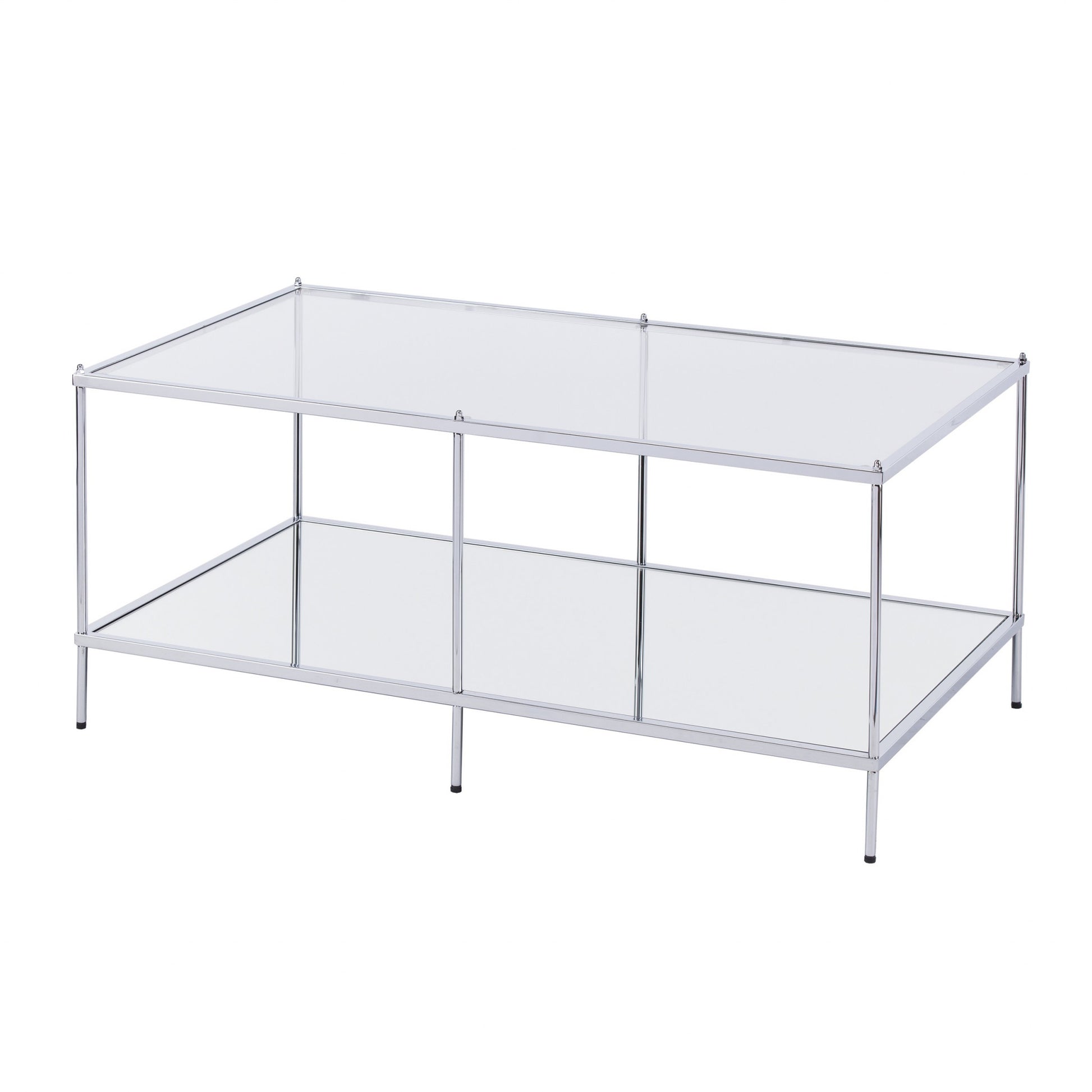 42" Chrome Glass And Metal Rectangular Mirrored Coffee Table-Coffee Tables-DECOROLALA