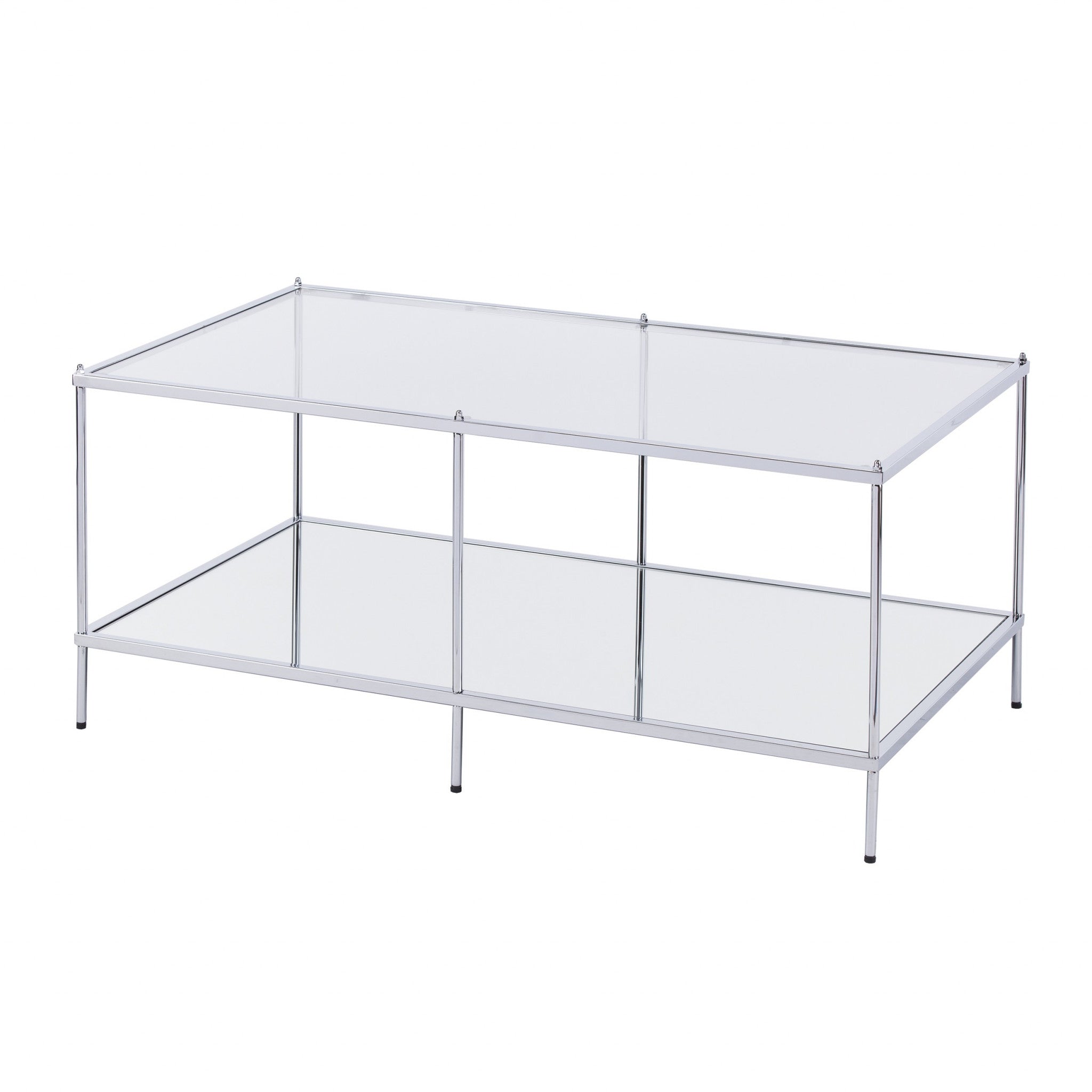 42" Chrome Glass And Metal Rectangular Mirrored Coffee Table-Coffee Tables-DECOROLALA