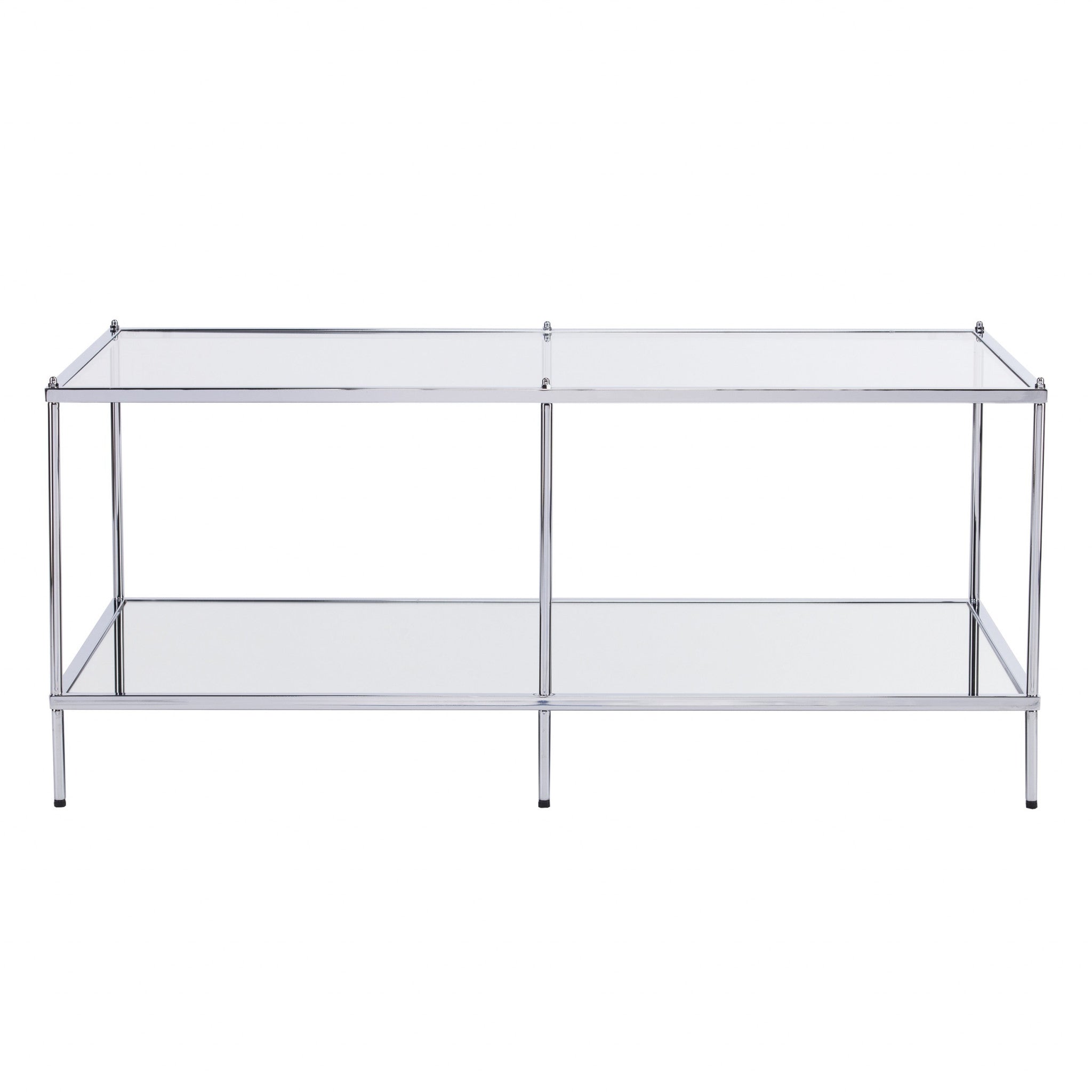 42" Chrome Glass And Metal Rectangular Mirrored Coffee Table-Coffee Tables-DECOROLALA