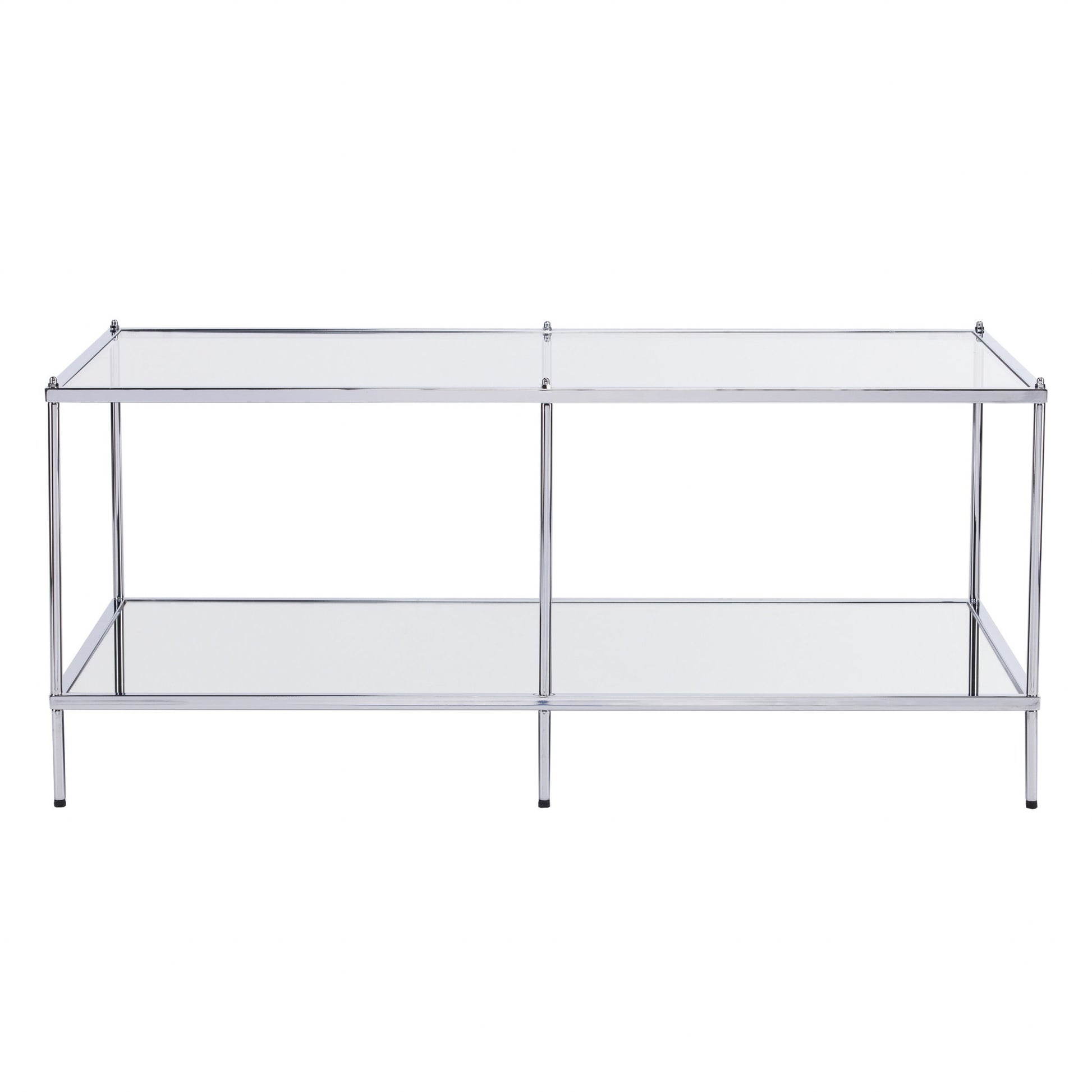42" Chrome Glass And Metal Rectangular Mirrored Coffee Table-Coffee Tables-DECOROLALA