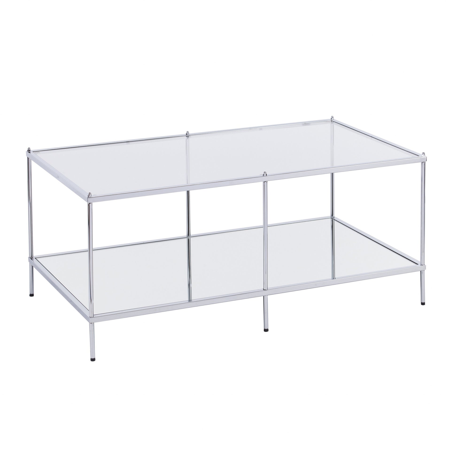 42" Chrome Glass And Metal Rectangular Mirrored Coffee Table-Coffee Tables-DECOROLALA