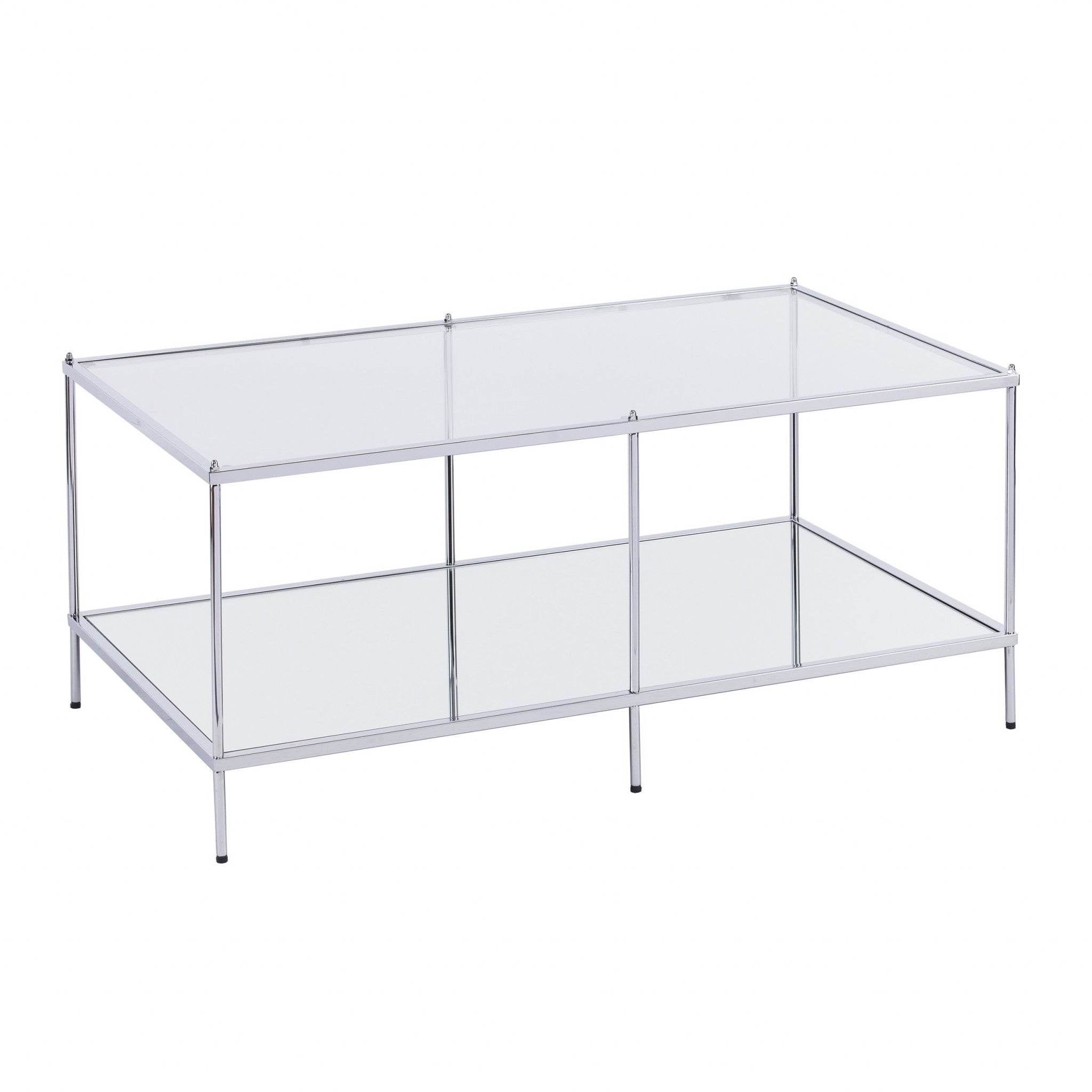 42" Chrome Glass And Metal Rectangular Mirrored Coffee Table-Coffee Tables-DECOROLALA