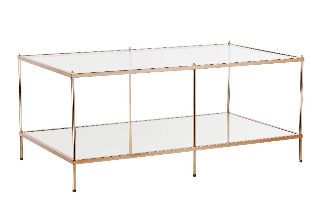 42" Clear And Gold Glass And Metal Coffee Table-Coffee Tables-DECOROLALA