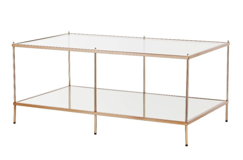 42" Clear And Gold Glass And Metal Coffee Table-Coffee Tables-DECOROLALA