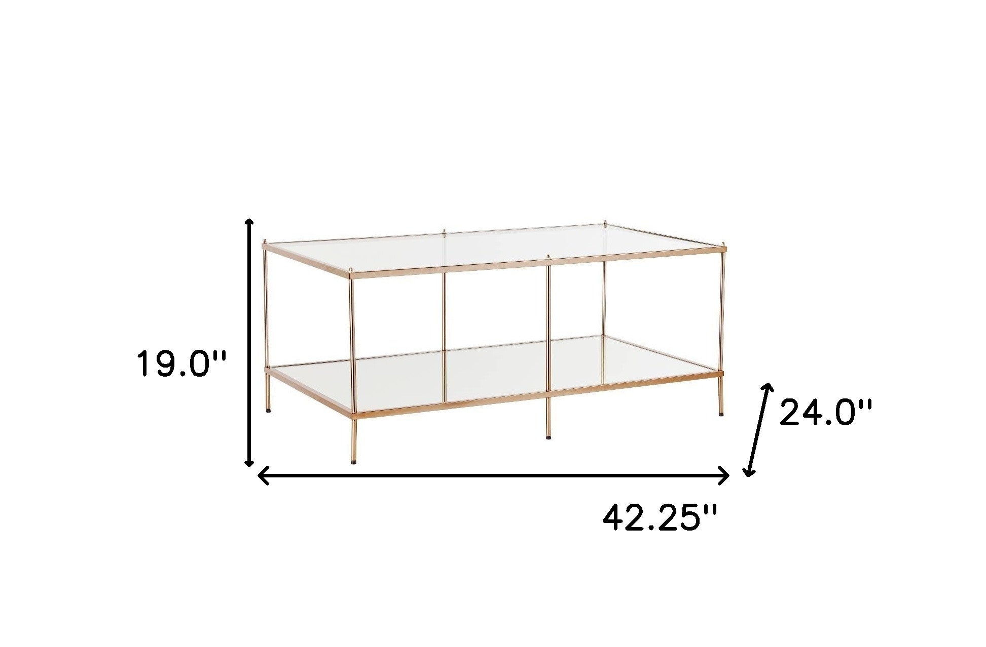 42" Clear And Gold Glass And Metal Coffee Table-Coffee Tables-DECOROLALA