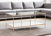 42" Clear And Gold Glass And Metal Coffee Table-Coffee Tables-DECOROLALA