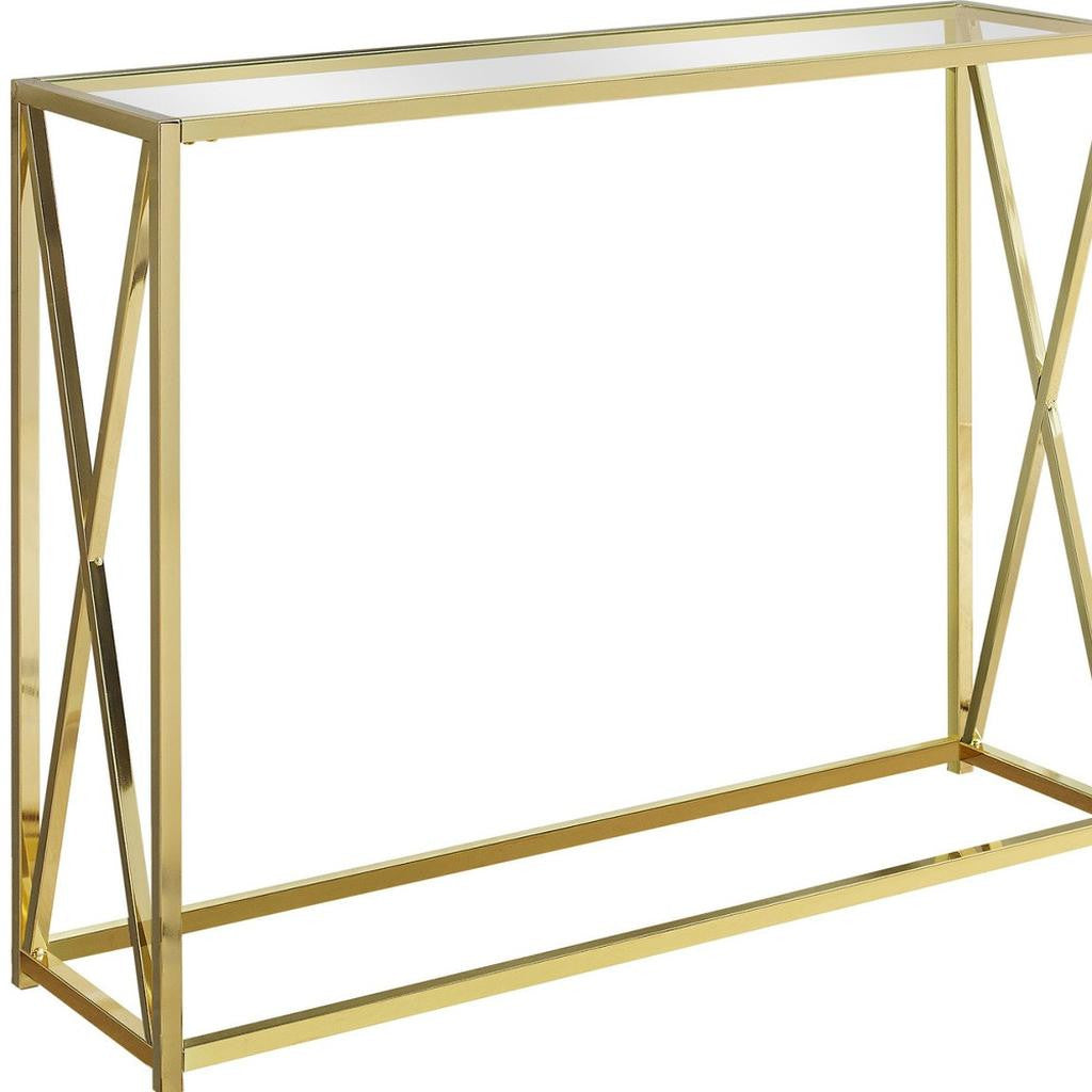 42" Clear And Gold Glass Frame Console Table-Console Tables-DECOROLALA
