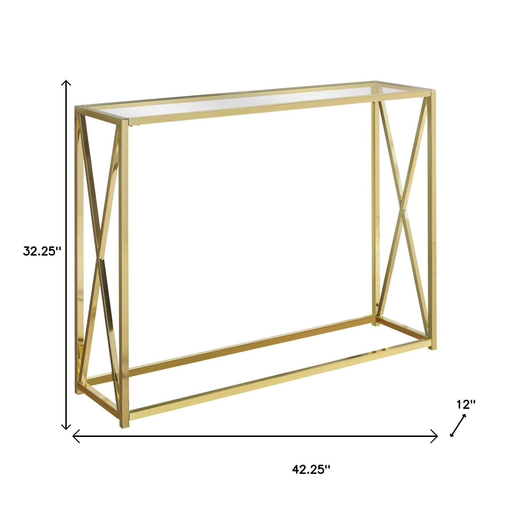 42" Clear And Gold Glass Frame Console Table-Console Tables-DECOROLALA