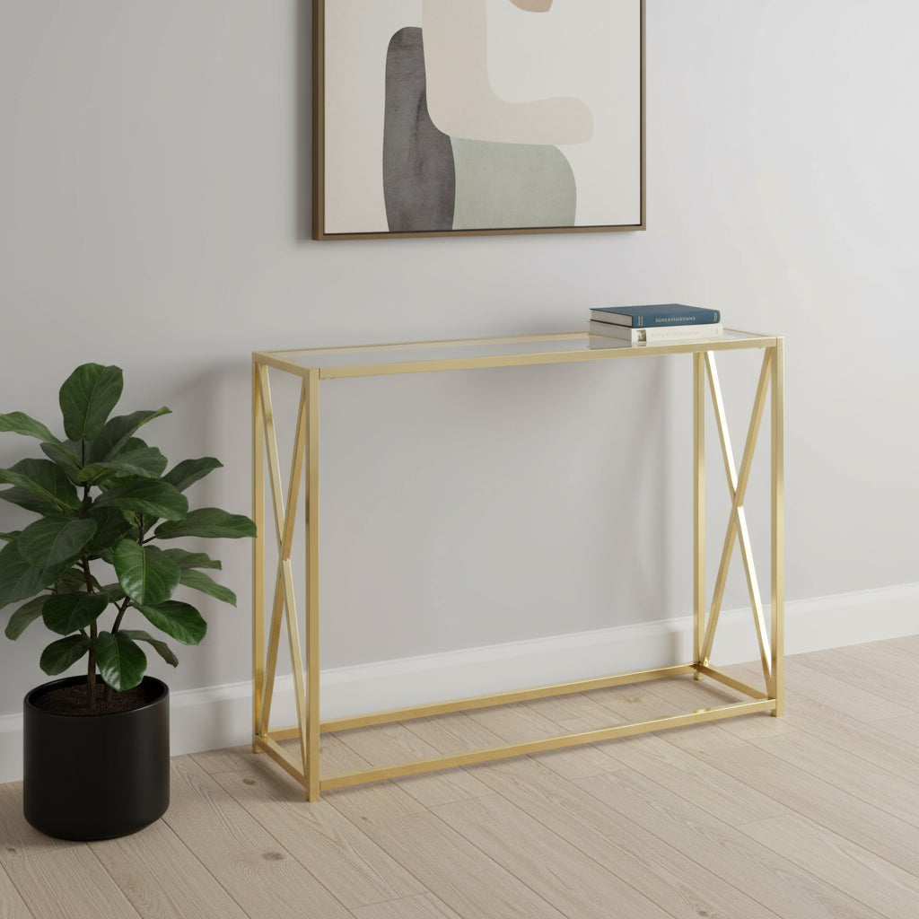 42" Clear And Gold Glass Frame Console Table-Console Tables-DECOROLALA