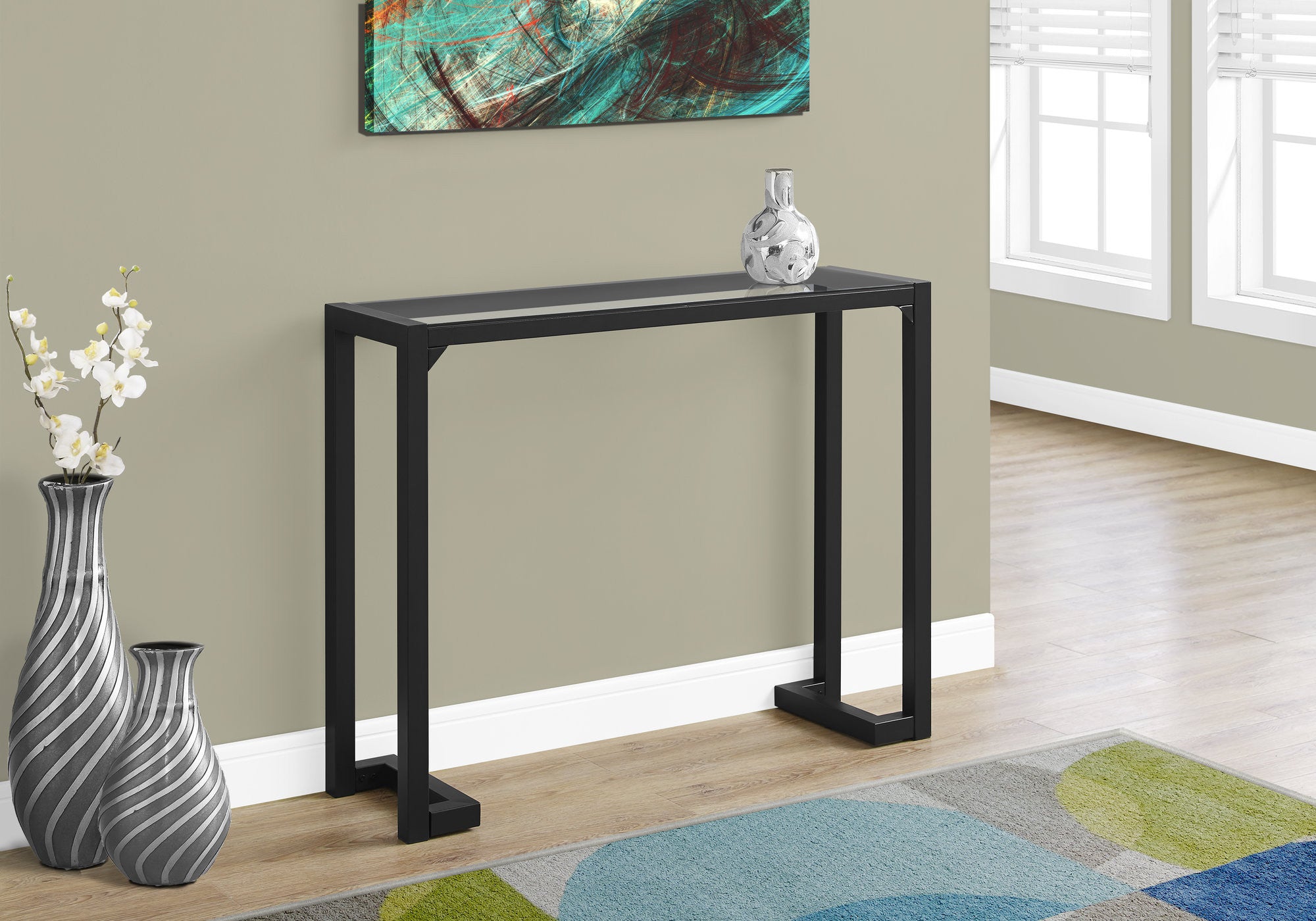 42" Clear and Black Glass Console Table-Console Tables-DECOROLALA