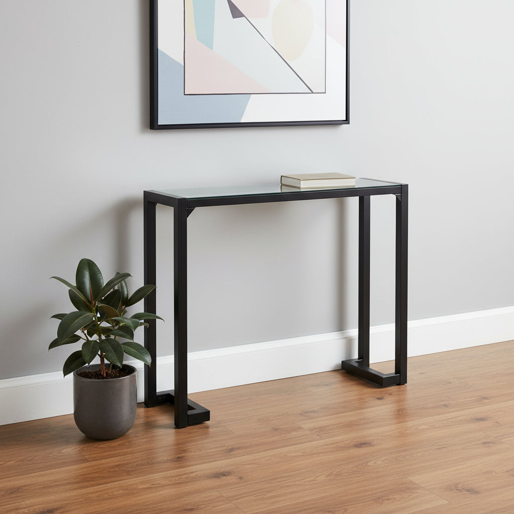 42" Clear and Black Glass Console Table-Console Tables-DECOROLALA
