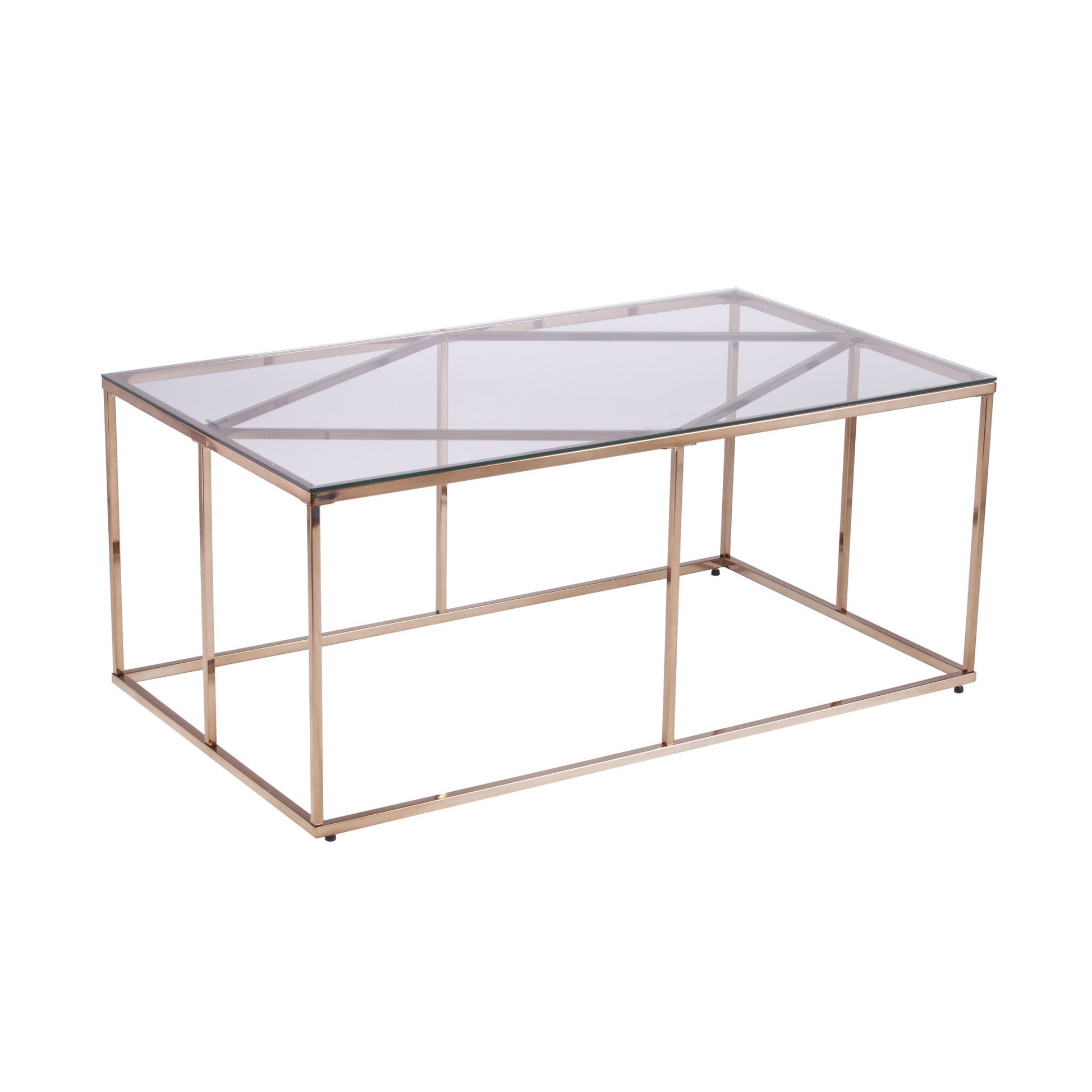 42" Clear and Champagne Glass and Metal Coffee Table-Coffee Tables-DECOROLALA