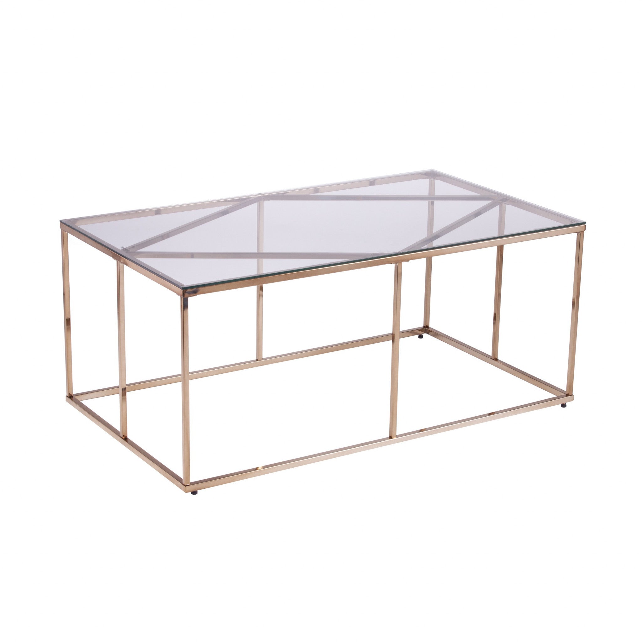 42" Clear and Champagne Glass and Metal Coffee Table-Coffee Tables-DECOROLALA