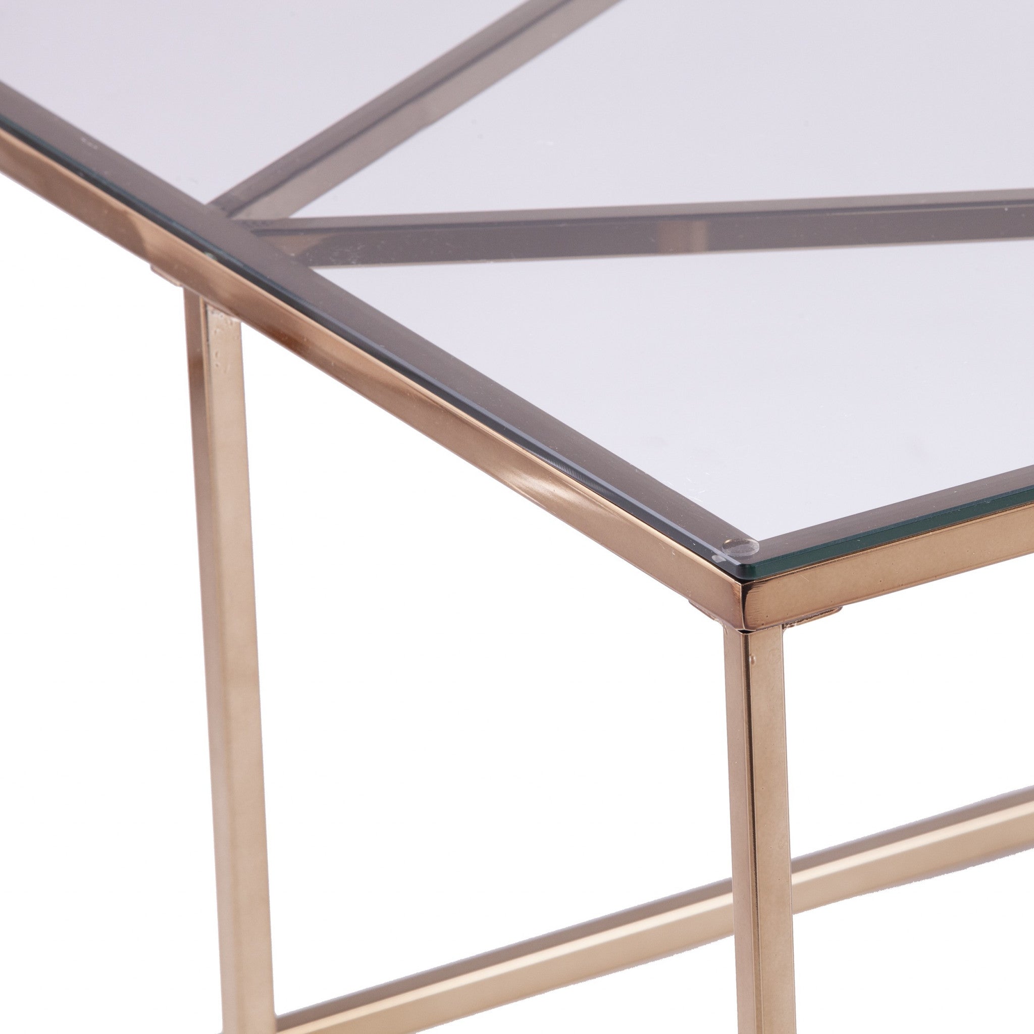 42" Clear and Champagne Glass and Metal Coffee Table-Coffee Tables-DECOROLALA