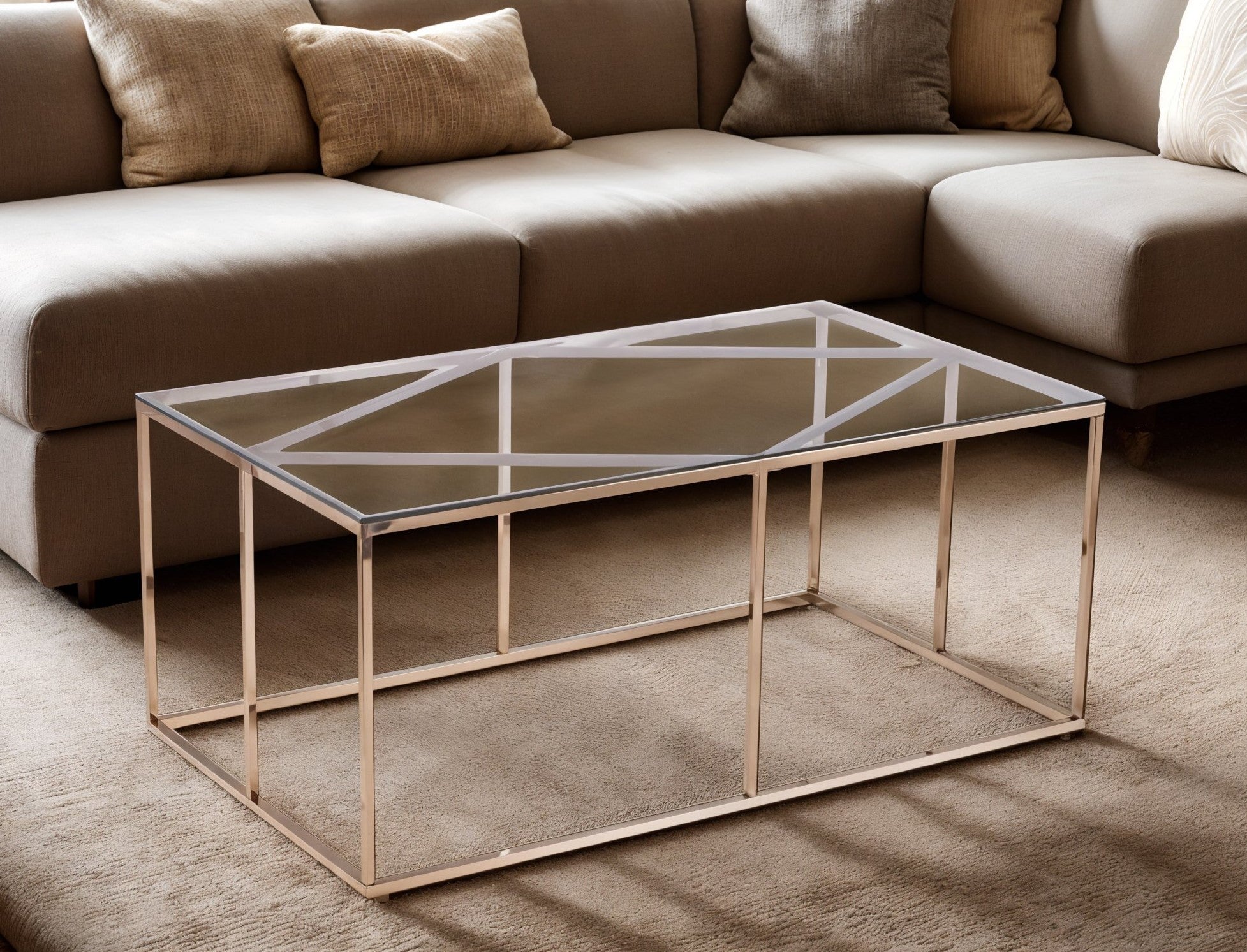 42" Clear and Champagne Glass and Metal Coffee Table-Coffee Tables-DECOROLALA