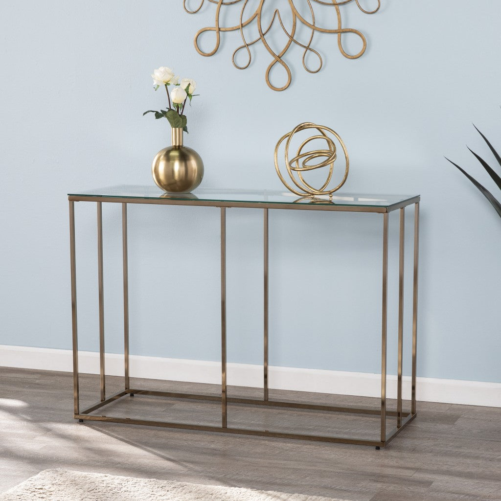 42" Clear and Gold Glass Frame Console Table-Console Tables-DECOROLALA