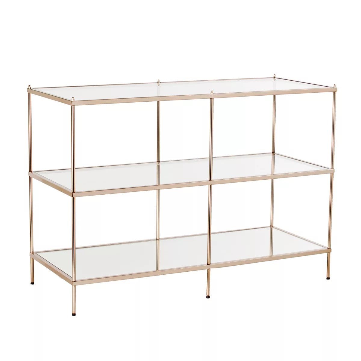 42" Clear and Gold Glass Mirrored Frame Console Table With Shelves-Console Tables-DECOROLALA