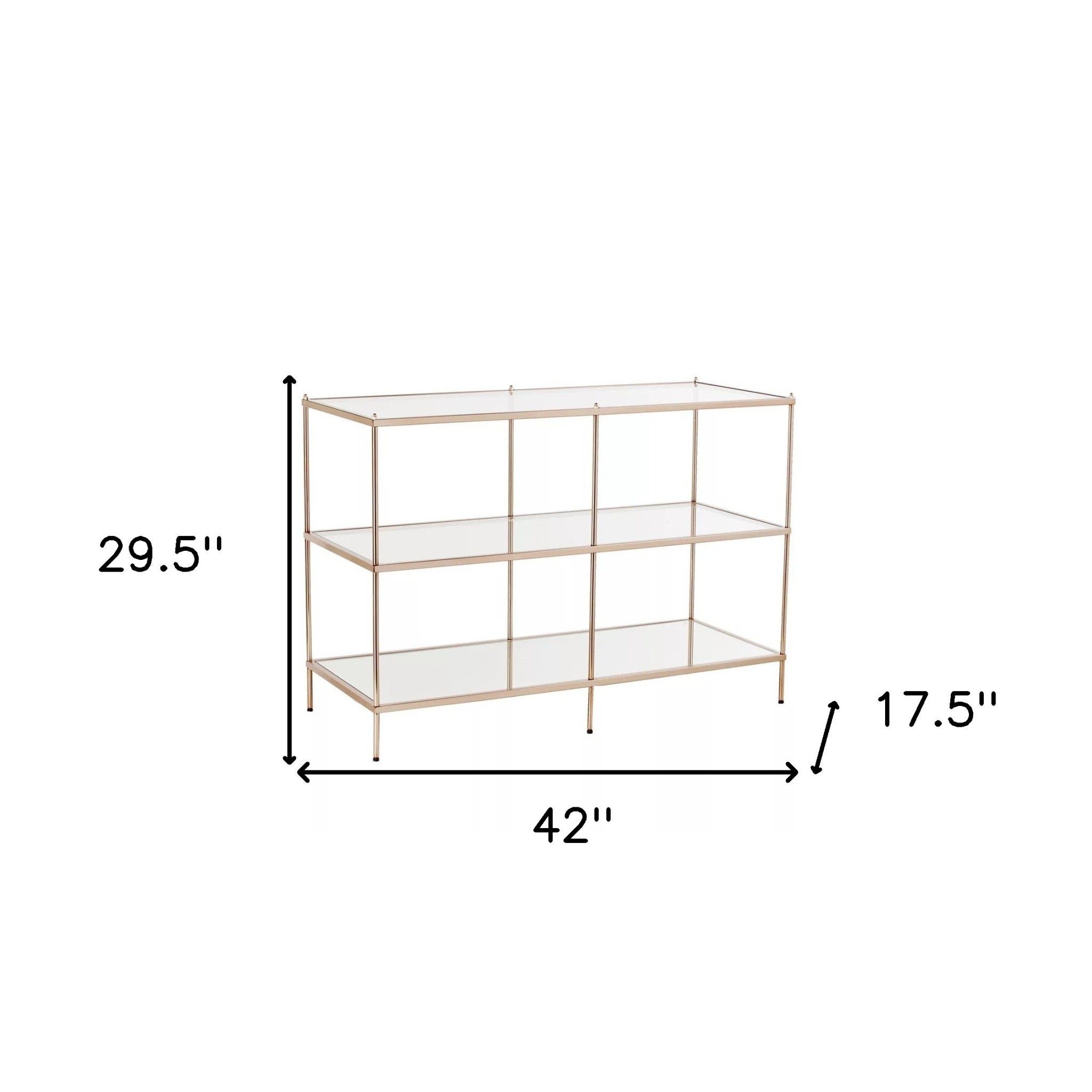 42" Clear and Gold Glass Mirrored Frame Console Table With Shelves-Console Tables-DECOROLALA