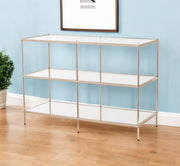 42" Clear and Gold Glass Mirrored Frame Console Table With Shelves-Console Tables-DECOROLALA