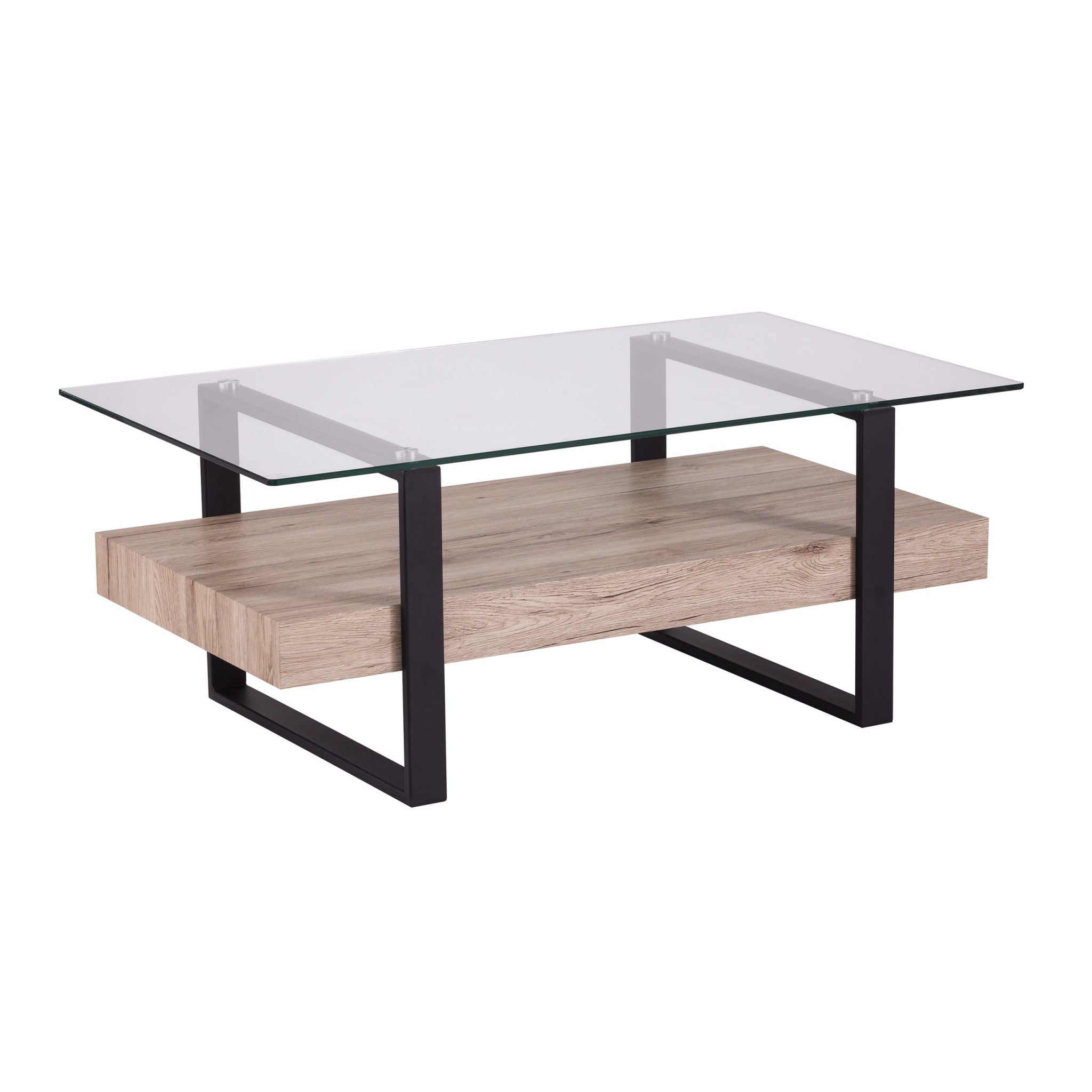 42" Clear and Natural Glass and Iron Sled Coffee Table-Coffee Tables-DECOROLALA