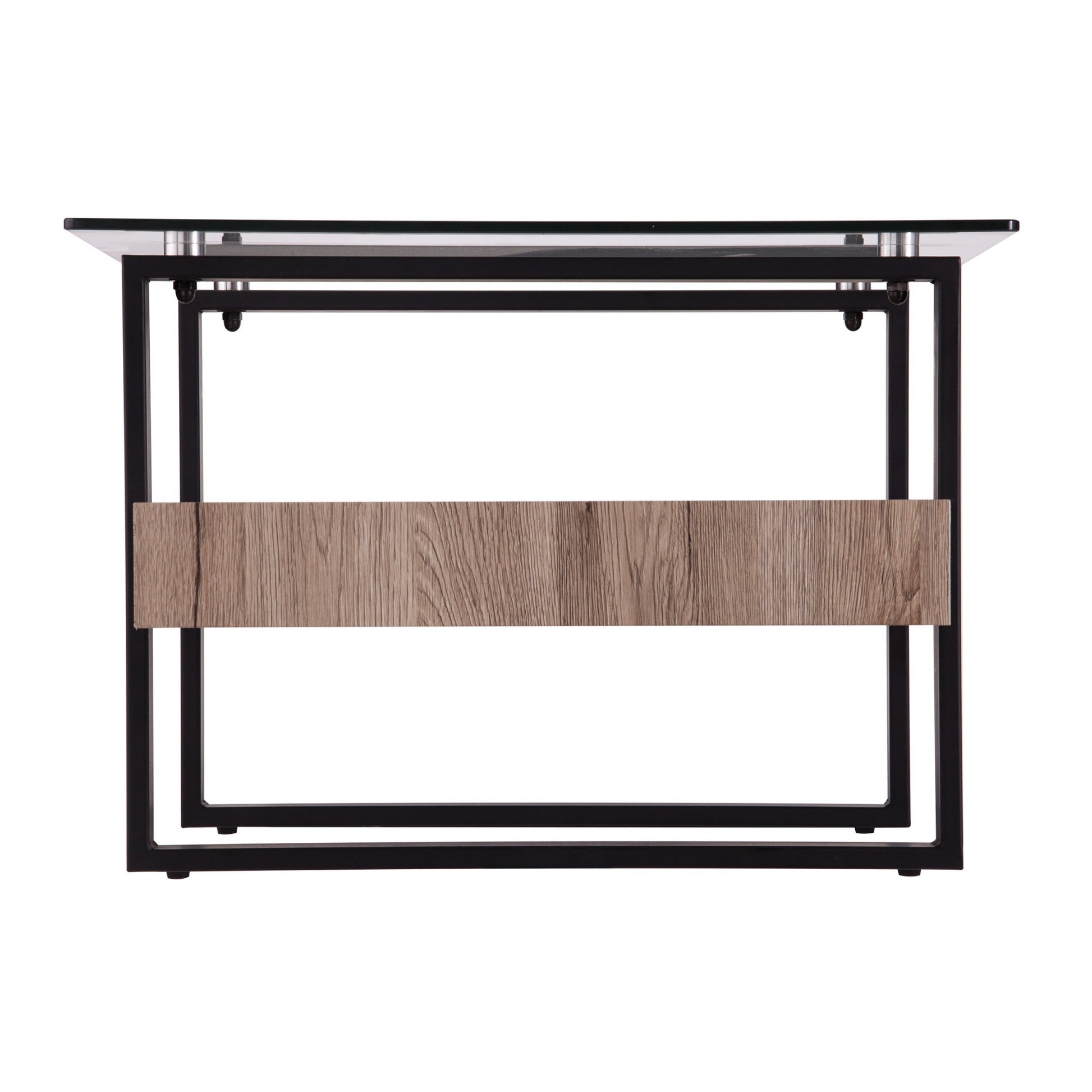 42" Clear and Natural Glass and Iron Sled Coffee Table-Coffee Tables-DECOROLALA