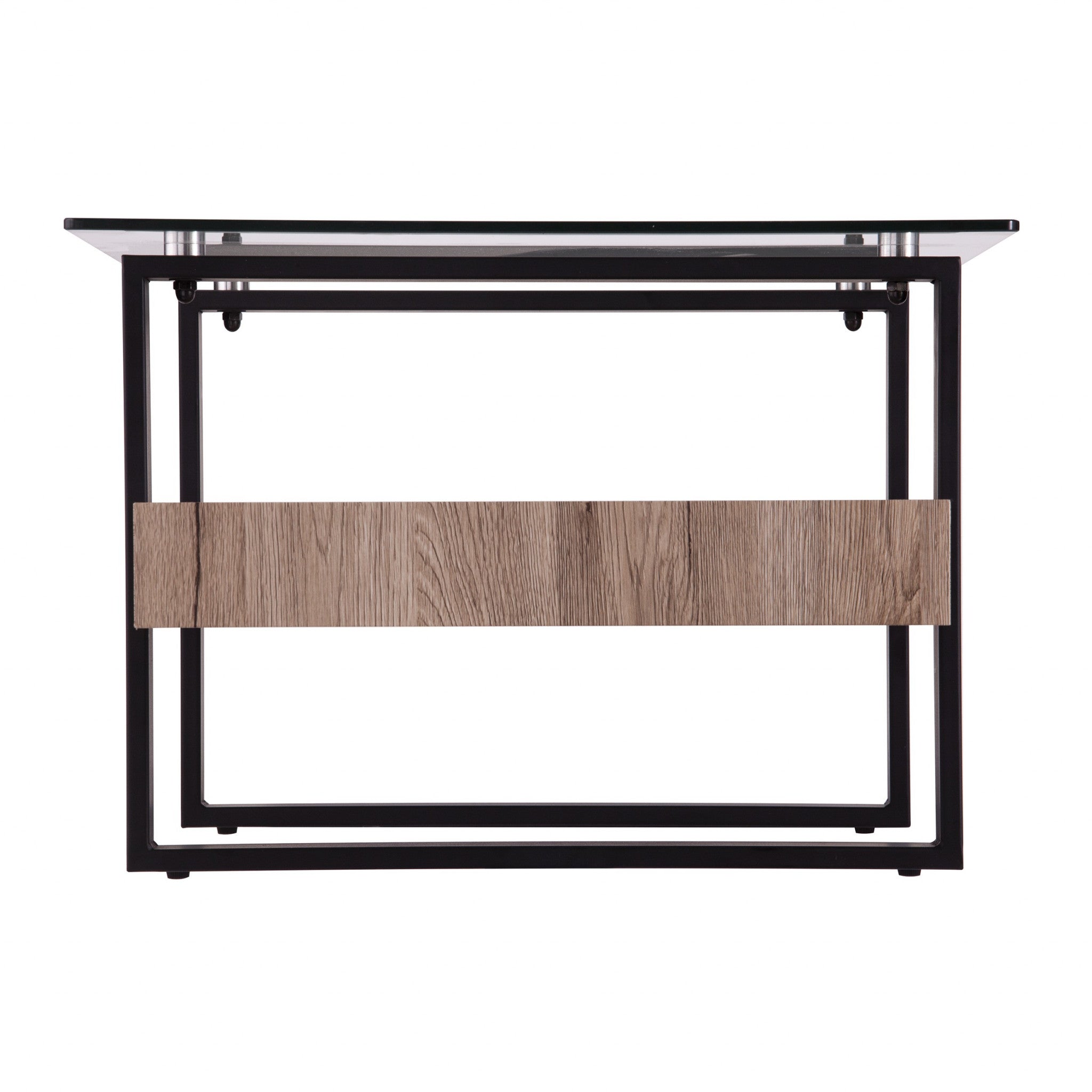 42" Clear and Natural Glass and Iron Sled Coffee Table-Coffee Tables-DECOROLALA