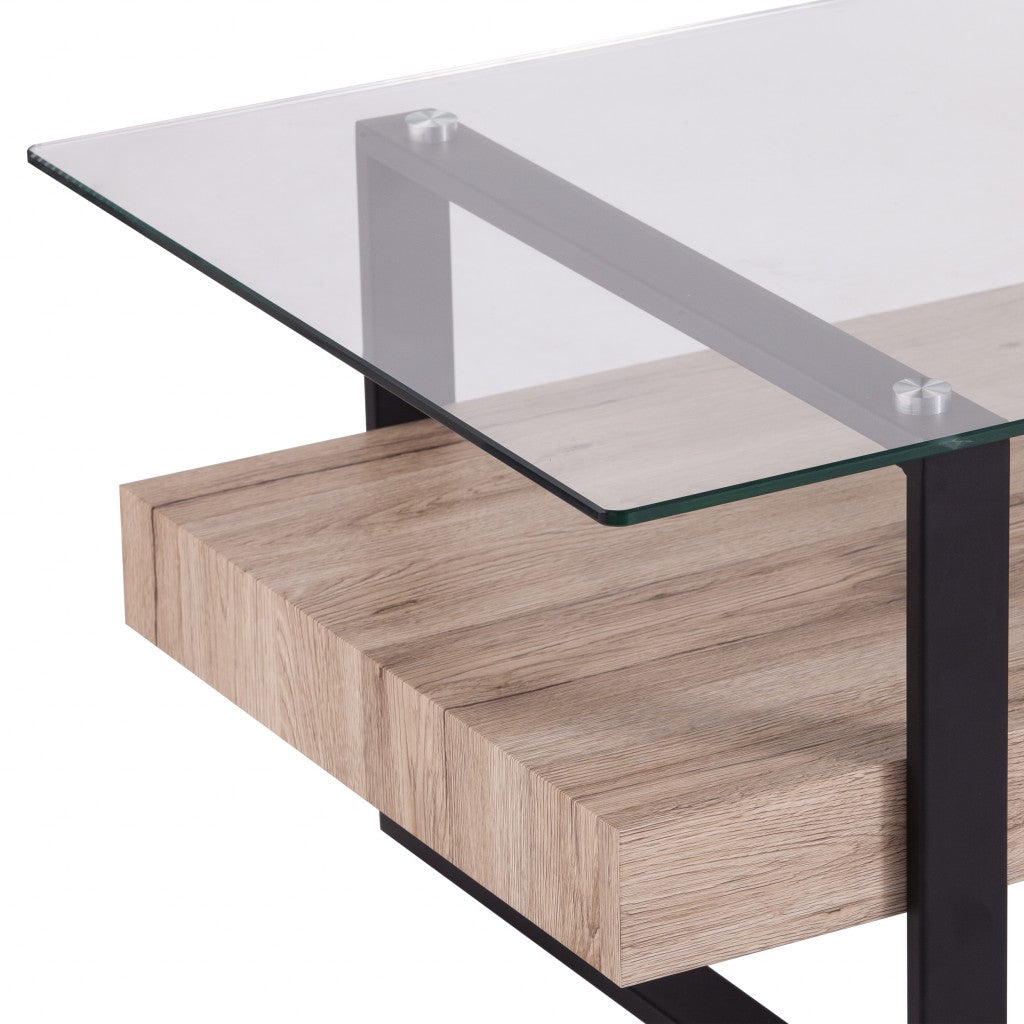 42" Clear and Natural Glass and Iron Sled Coffee Table-Coffee Tables-DECOROLALA