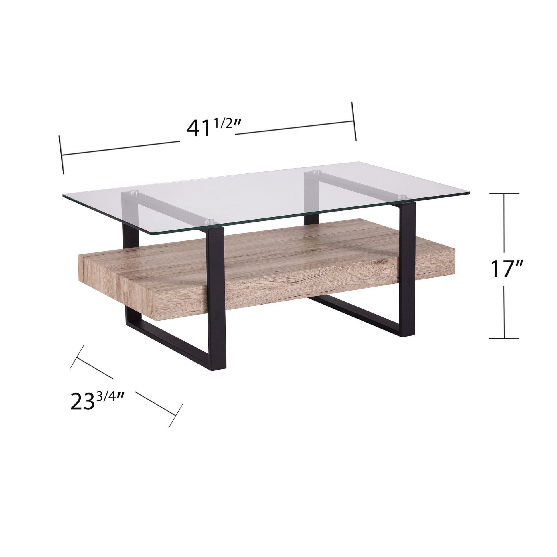 42" Clear and Natural Glass and Iron Sled Coffee Table-Coffee Tables-DECOROLALA