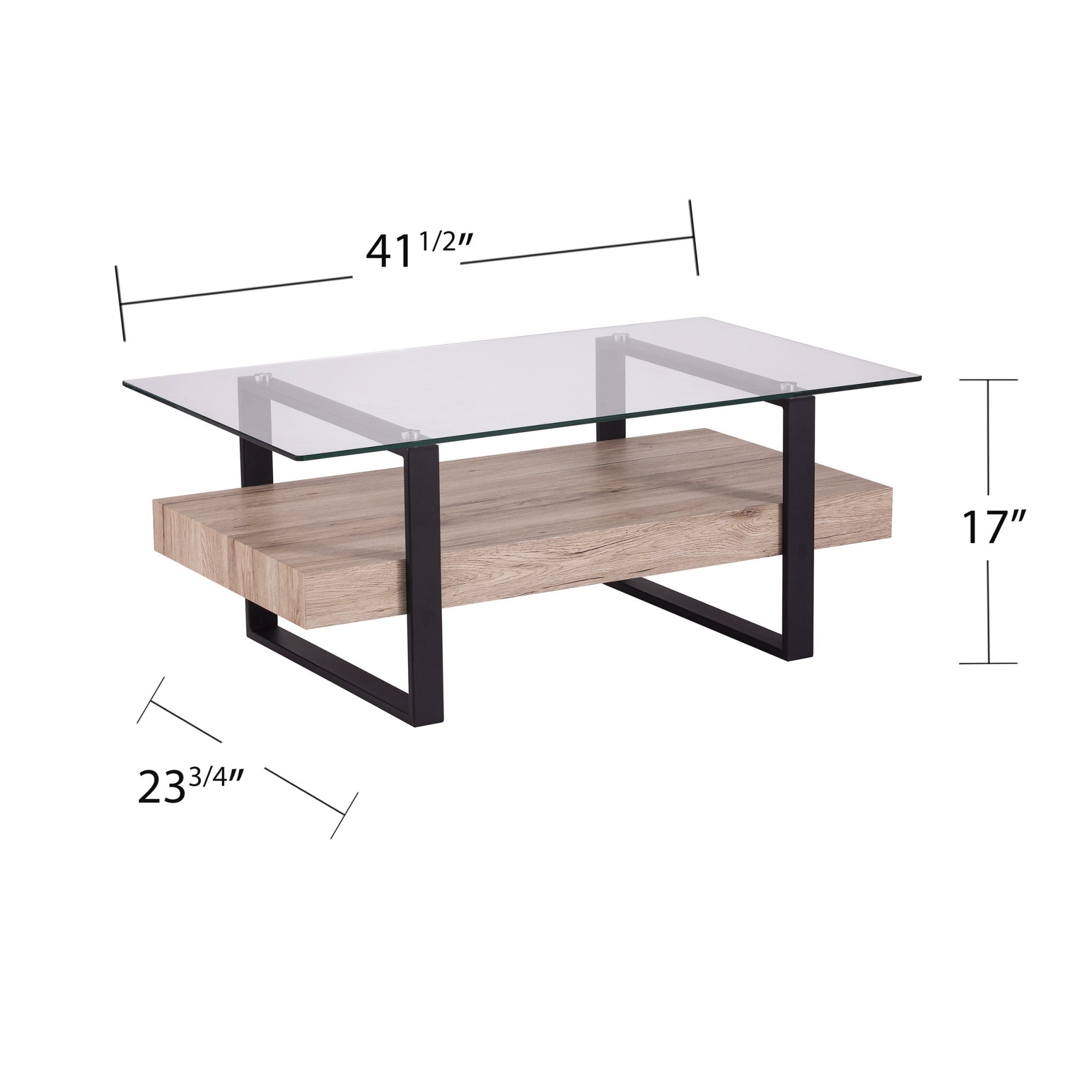 42" Clear and Natural Glass and Iron Sled Coffee Table-Coffee Tables-DECOROLALA