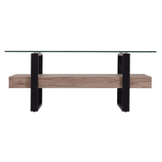 42" Clear and Natural Glass and Iron Sled Coffee Table-Coffee Tables-DECOROLALA