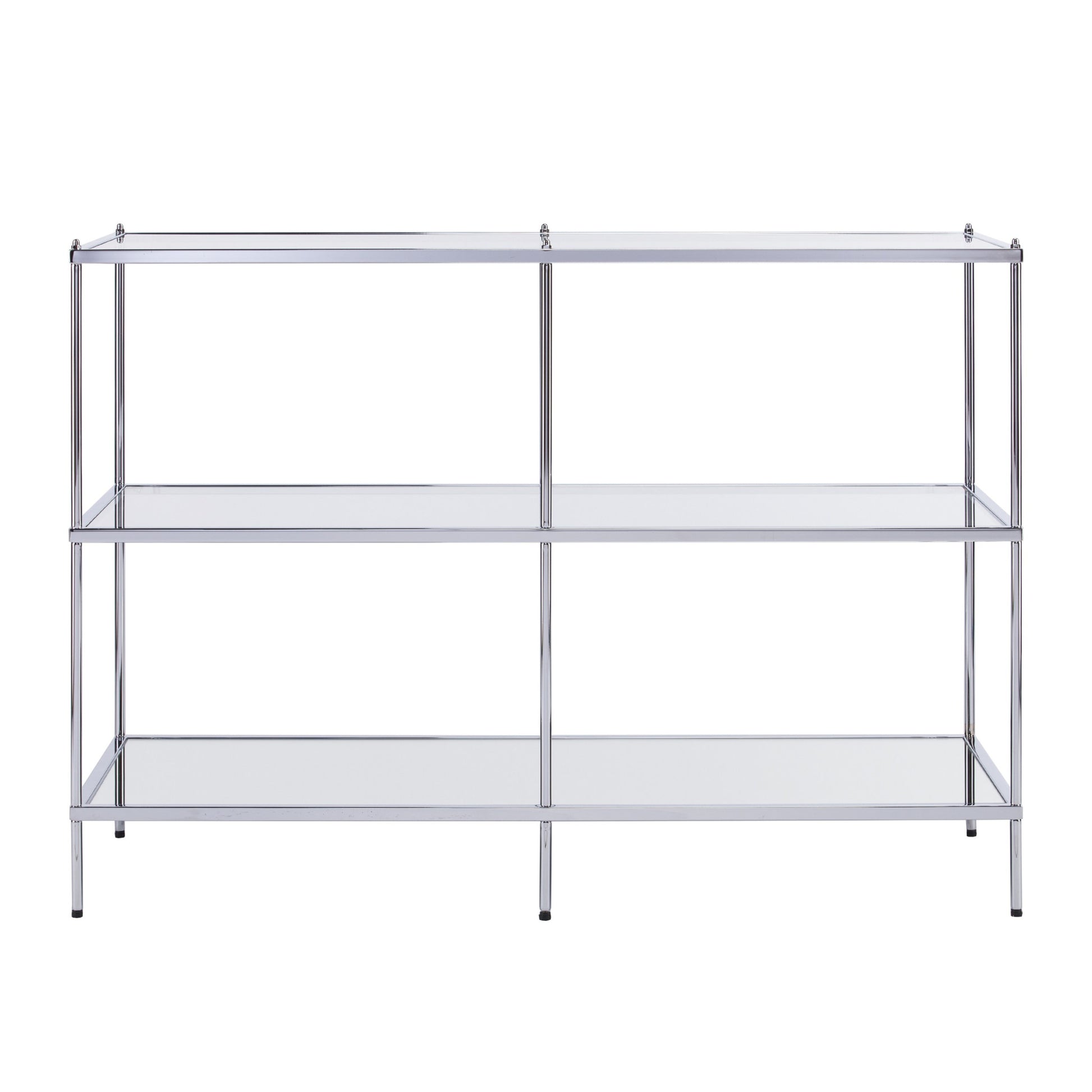 42" Clear and Silver Glass Mirrored Frame Console Table With Shelves-Console Tables-DECOROLALA
