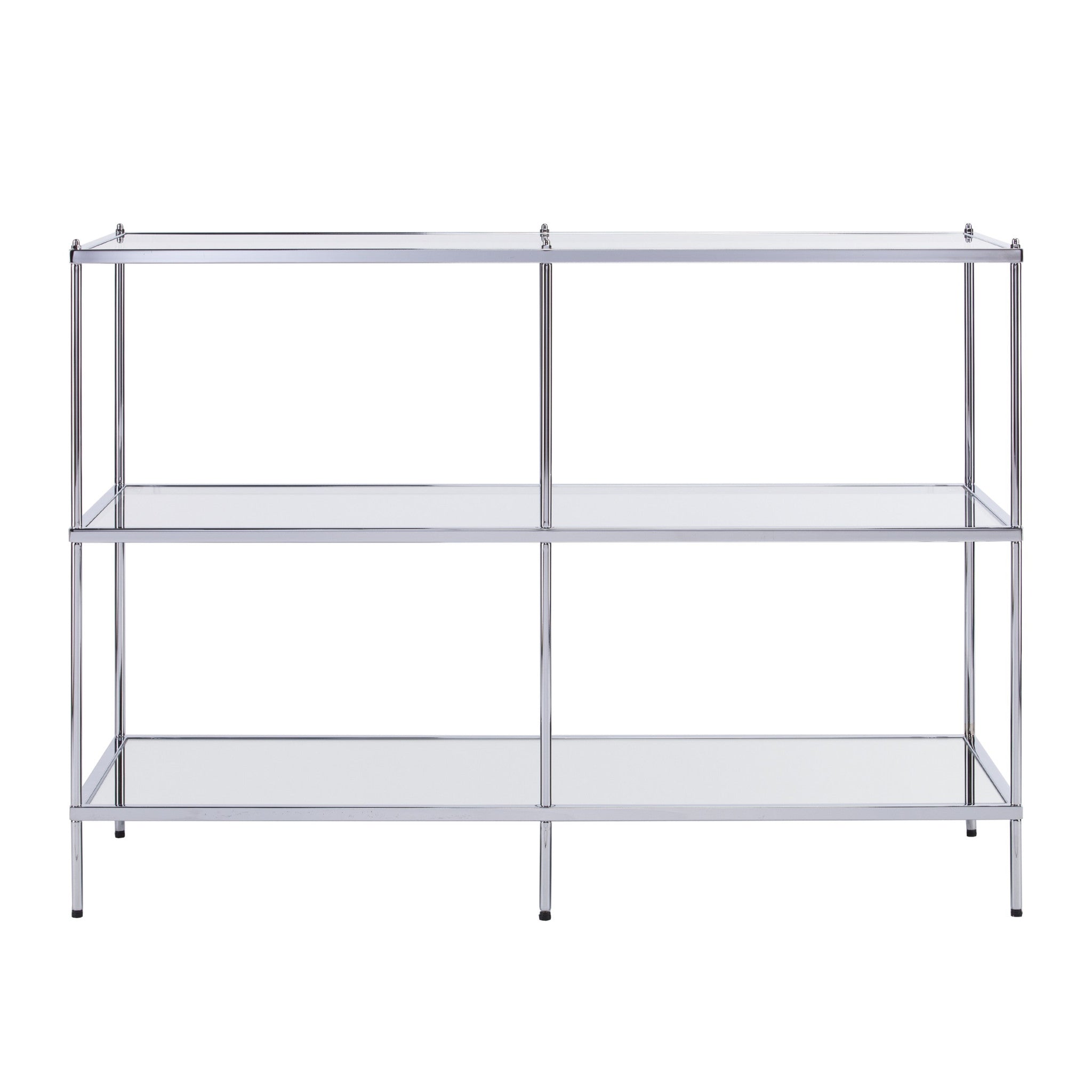 42" Clear and Silver Glass Mirrored Frame Console Table With Shelves-Console Tables-DECOROLALA