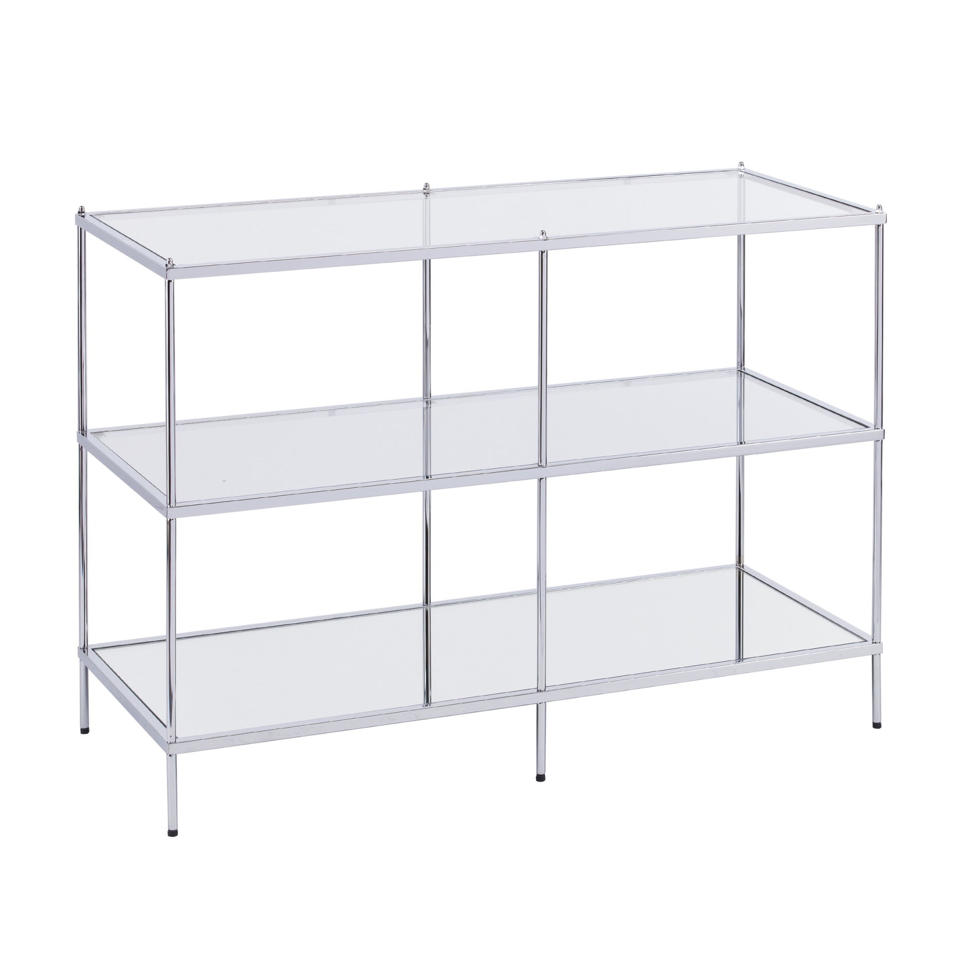 42" Clear and Silver Glass Mirrored Frame Console Table With Shelves-Console Tables-DECOROLALA