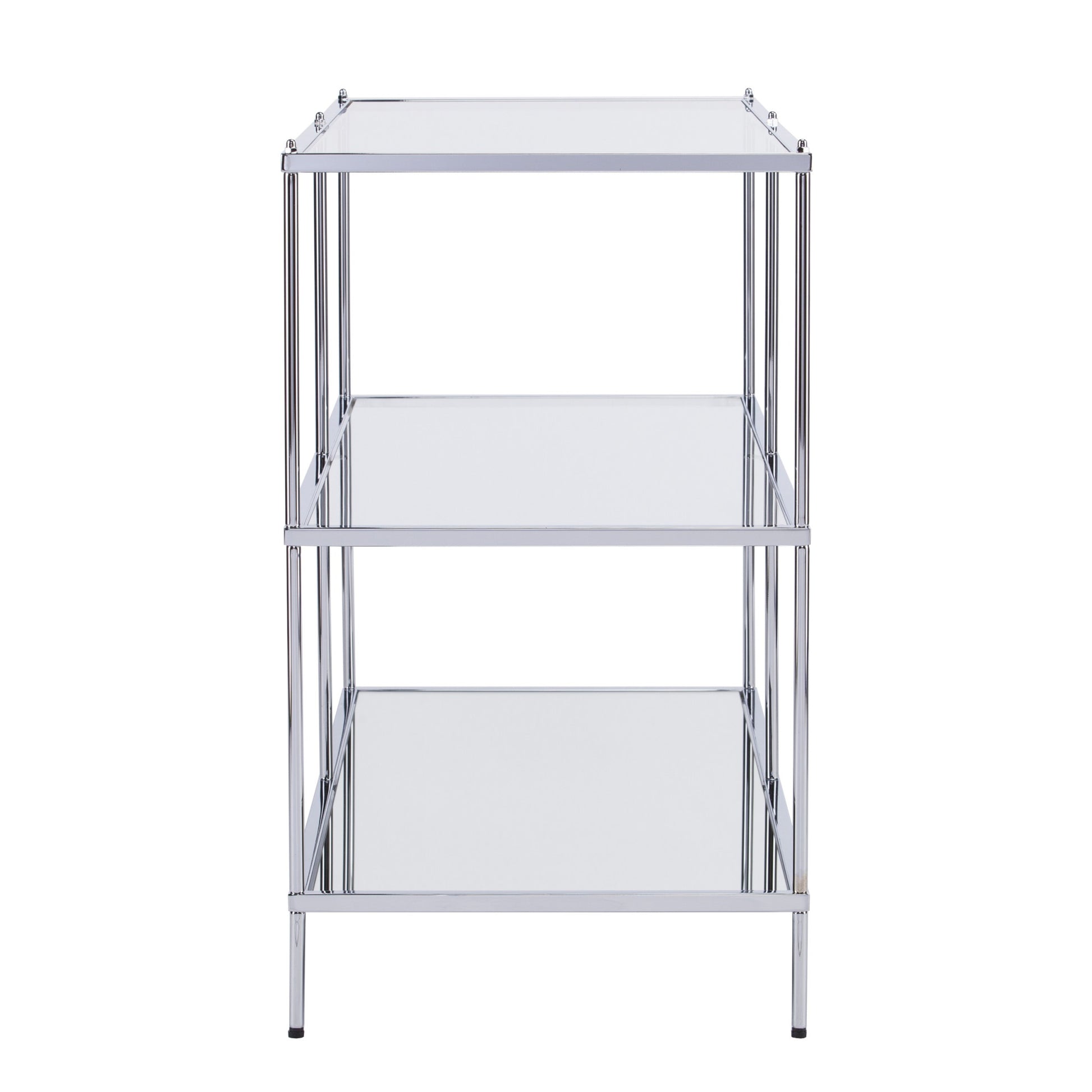 42" Clear and Silver Glass Mirrored Frame Console Table With Shelves-Console Tables-DECOROLALA