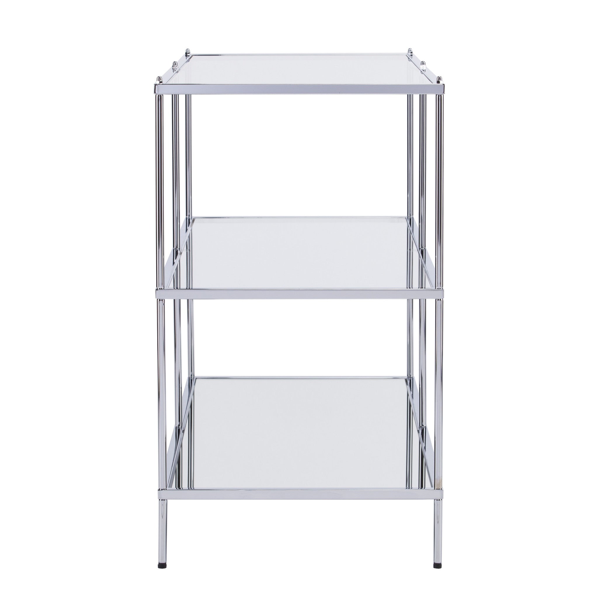 42" Clear and Silver Glass Mirrored Frame Console Table With Shelves-Console Tables-DECOROLALA
